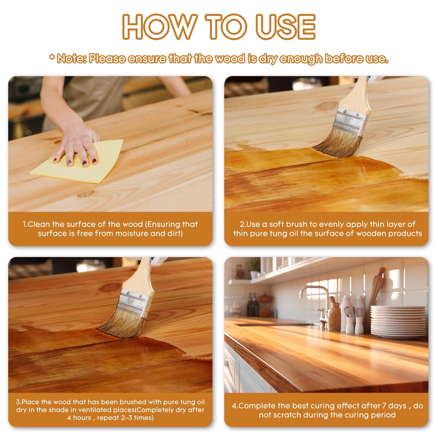 64 OZ Pure Tung Oil for Wood Outdoor/Indoor, Food Grade Sealer, Tung Oil Finish, Waterproof WoodOil for Furniture, Cutting Board, Teak, Floor — Food Safe, Indoor Use