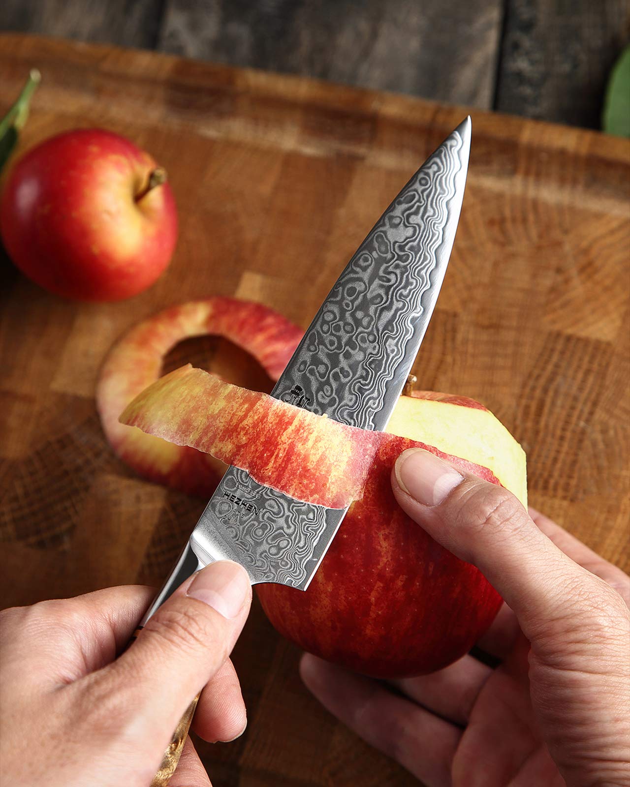 HEZHEN 5 inch Utility Knife Kitchen with Razor Sharp- Damascus Steel with Rose Pattern Multifunctional VG10 Professional Paring-Fruit Knife- Master Series Ergonomic Figured Sycamore Wood Handle