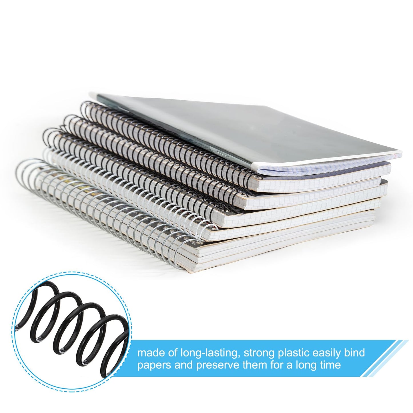 PATIKIL 16mm(5/8") Plastic Spiral Binding Coils, 50 Pcs Binding Spirals 140 Sheet Capacity 4:1 Pitch Binding Spirals for Binding Paper Sheets, Black