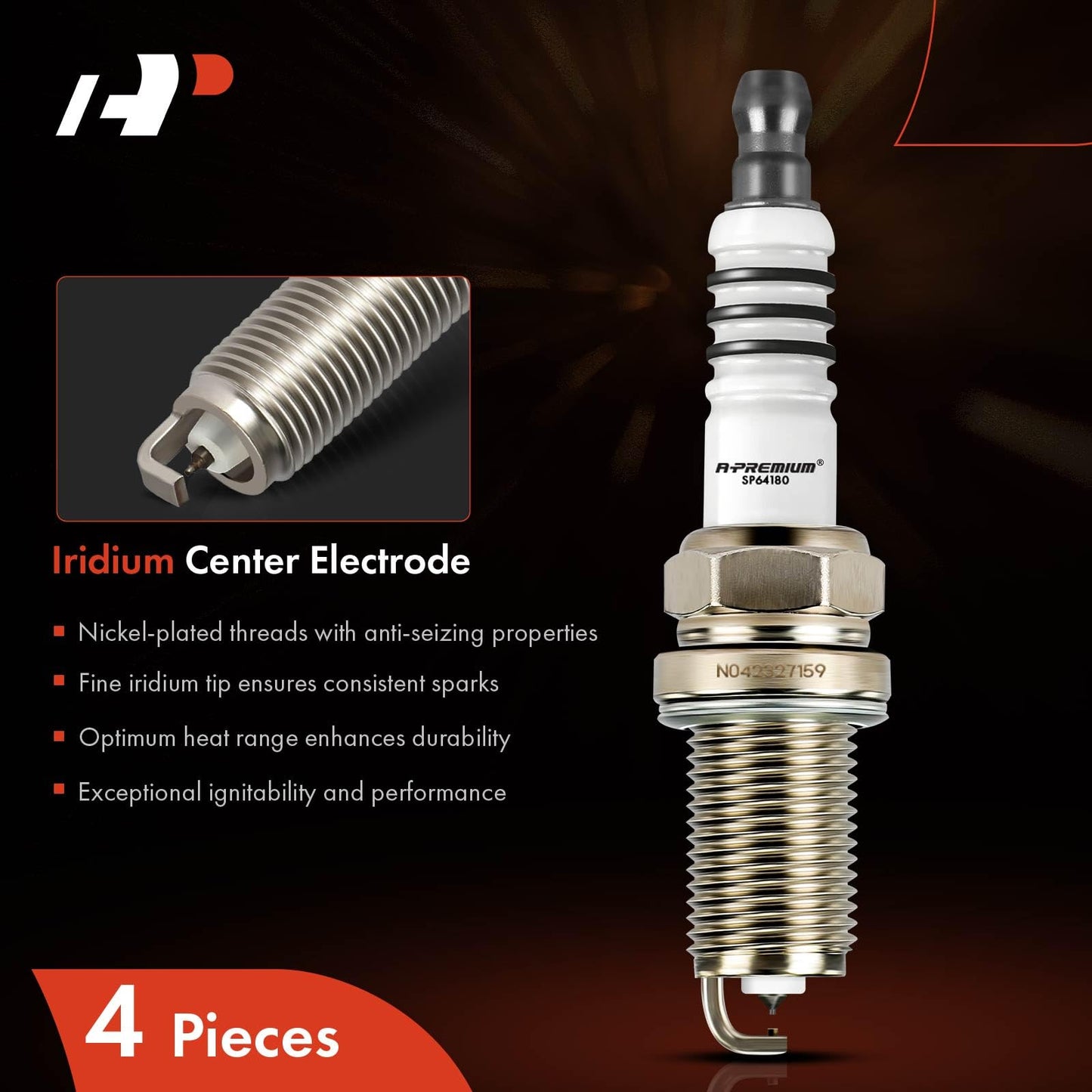 A-Premium Iridium Platinum Spark Plugs (Pack of 4) Compatible with Toyota Corolla & Volkswagen Jetta & Chevrolet Cruze & Subaru Impreza & Mercedes-Benz C230 & Audi A4 & Mini Cooper