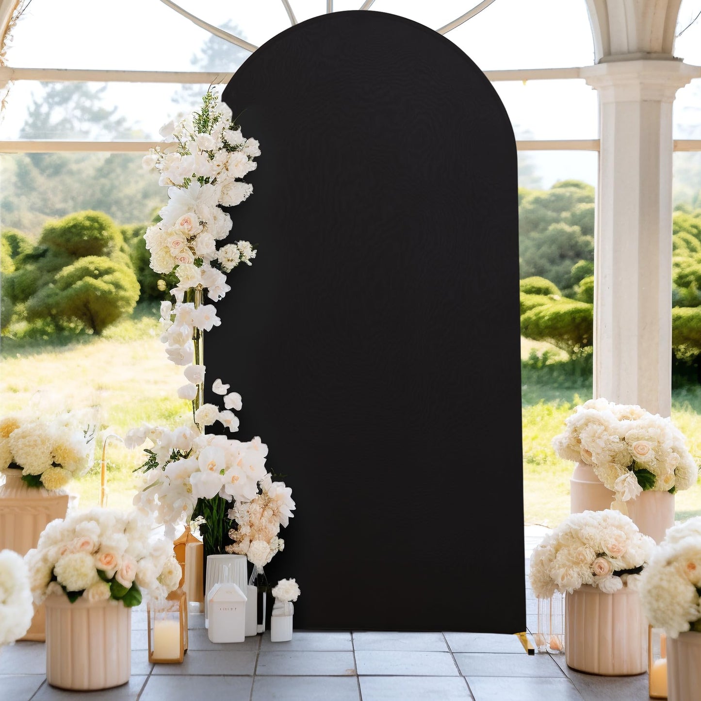 Chiara Arch Covers - Black Spandex Fitted Wedding Arch Stand Covers - 7.2FT Round Top Stretchy Backdrop for Birthday Party Ceremony Banquet Decoration