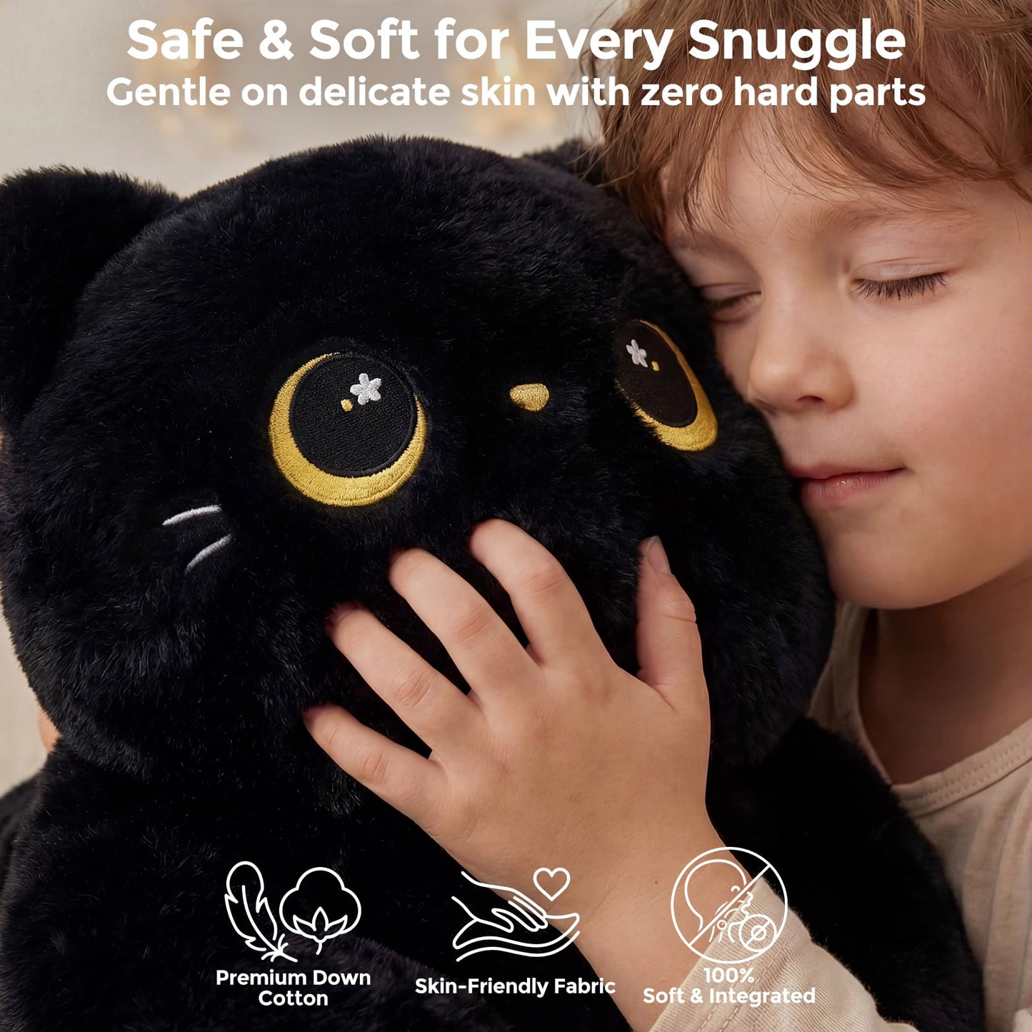 Cute Black Cat Plush Pillow, Kawaii Plushies Black Cat Stuffed Animals, Squishy Plushies, Cuddle Plush Pillow for Kids & Girls (20 Inch)