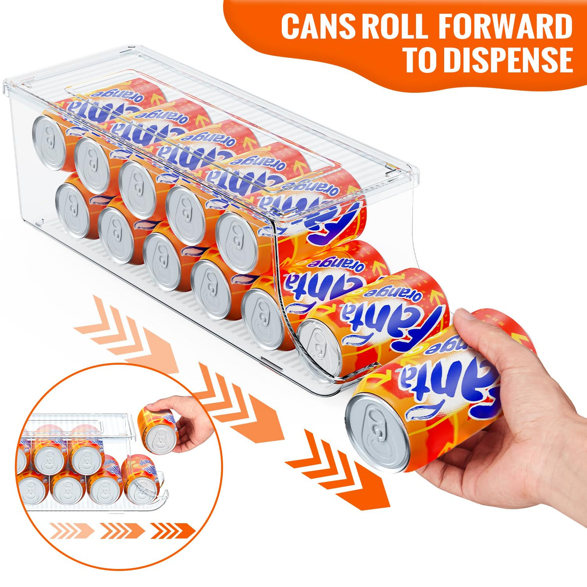 SCAVATA Soda Can Organizer for Refrigerator, Stackable Canned Food Pop Cans Container Can Holder Dispenser with Lid for Fridge Rack Freezer, Clear Storage Bins-Holds 12 Cans Each (4 Pack)