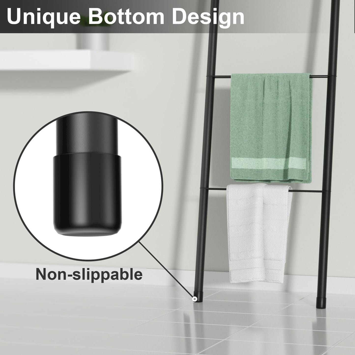 Pickpiff Black Metal Blanket Ladder - Free Standing Wall Leaning Ladder Towel Rack for Decorative Bathroom, Living Room, Kitchen, Holder for Towels, Blankets, Quilts(4-Tiers, Black)