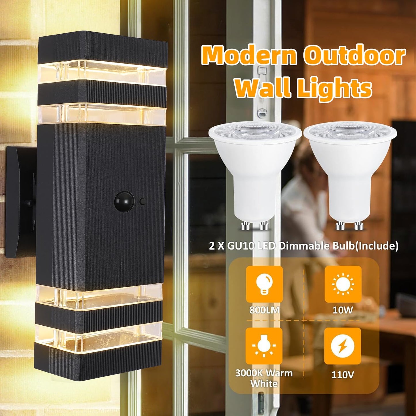 JESENBIL Motion Sensor Outdoor Wall Lights, 2 Pack Dusk to Dawn Porch Lighting Wall Mount, Waterproof Exterior Light Fixture Aluminum Outside Light for House, LED Outdoor Wall Sconce for Patio Garage