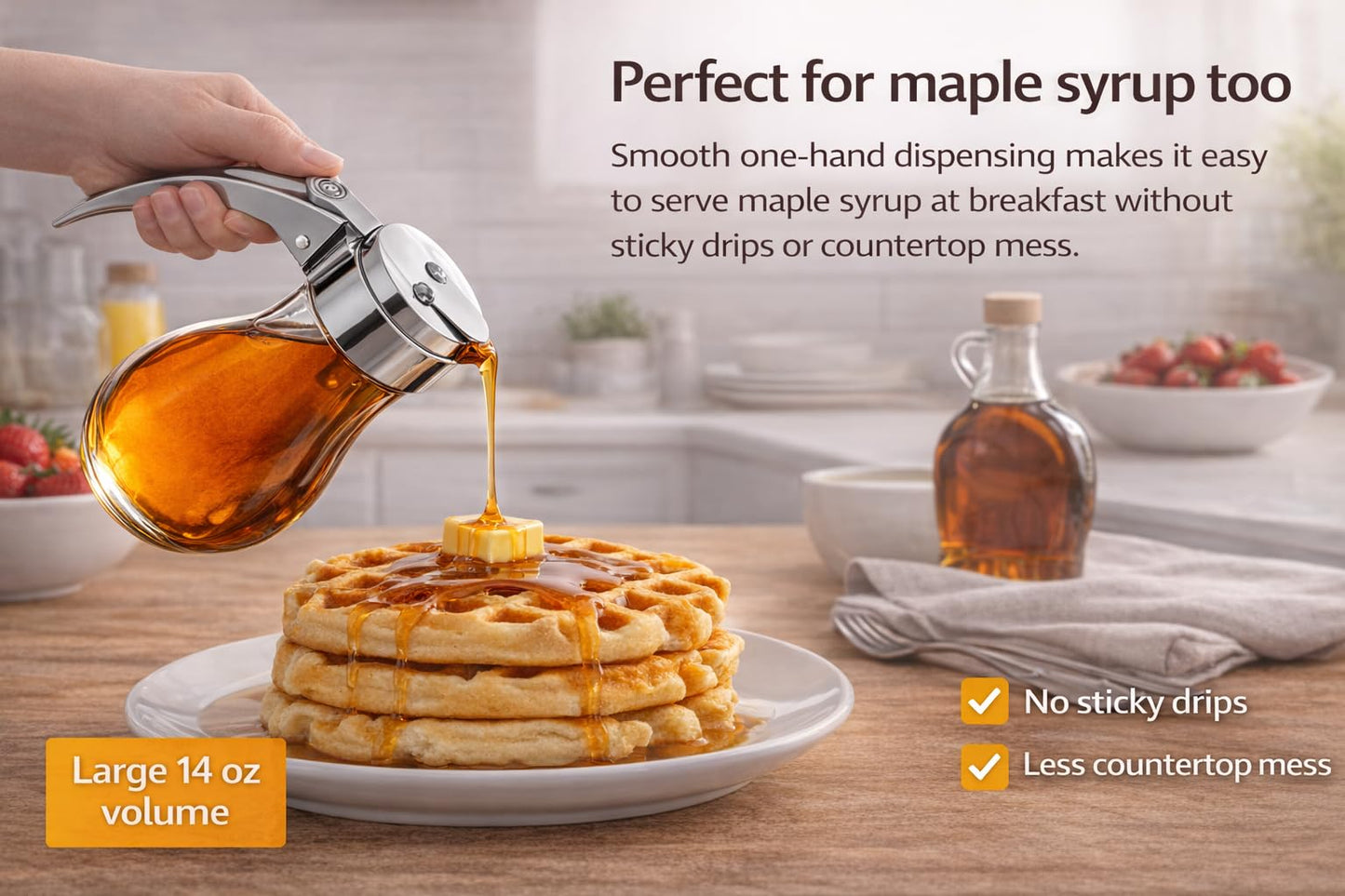 EHOMEA2Z Commercial-Grade Tempered Glass Honey Dispenser, 14 Ounce Honey Jar with Metal Top, Essential Honey Jars, Convenient Honey Container, Leak-Proof Glass Honey Dispenser