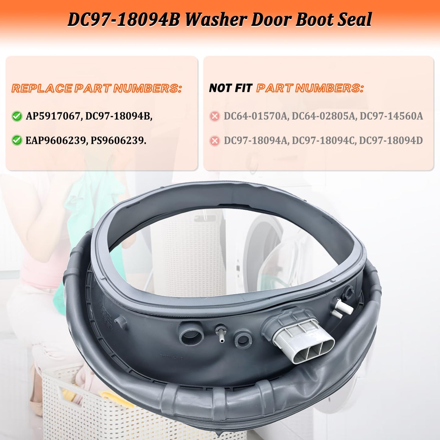 Upgraded DC97-18094B Washer Door Boot Seal for Washing Machine WF42H5000AW/A2 WF42H5100AW/A2 WF42H5200AF/A2 WF42H5200AP/A2 WF42H5200AW/A2 Door Bellow Gasket Diaphragm AP5917067 PS9606239