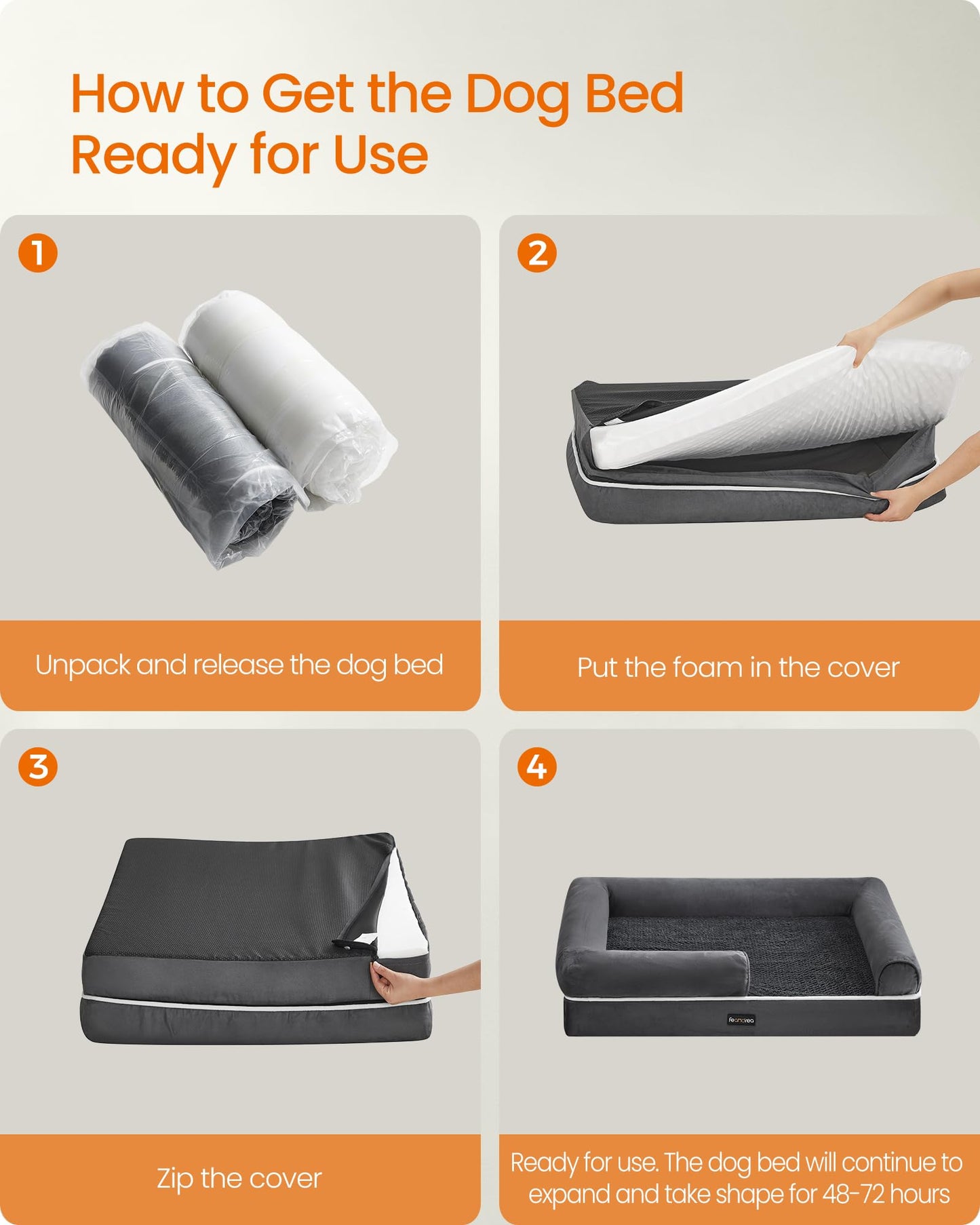 Feandrea Dog Bed, Orthopedic Dog Bed, Medium Dog Bed Waterproof, Removable Washable Cover Dog Sofa with Non-Slip Bottom, Raised Edges, 30 x 20 x 7 Inches, Dark Gray UPGW066G01