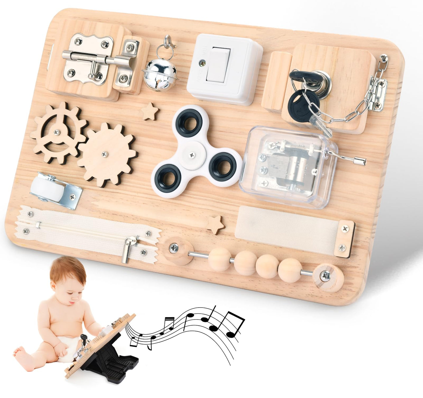 Montessori Busy Board for Toddlers - Wooden Sensory Toys for Fine Motor Skills - Travel Activity Board - Educational Toys for Baby Boys & Girls 1 2 3 4 Years - Ideal Gifts for Autism & ADHD