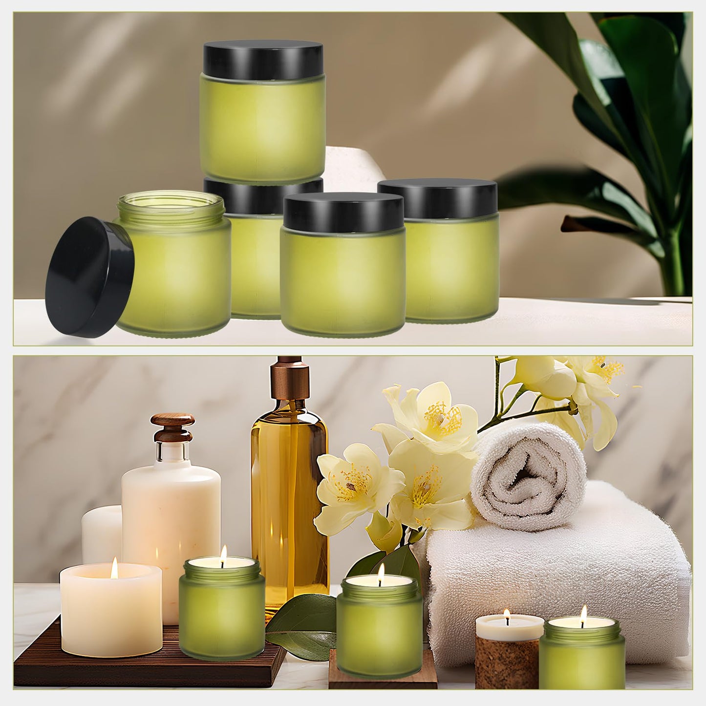 25 Pcs Glass Jars 4 oz Leakproof Round Cosmetic Containers with 25 facial mask spoons Refillable Cosmetic Jar for Lotion Ointments Creams Essential Oil Powder Liquid Food Storage Kitchen(Pea Green)