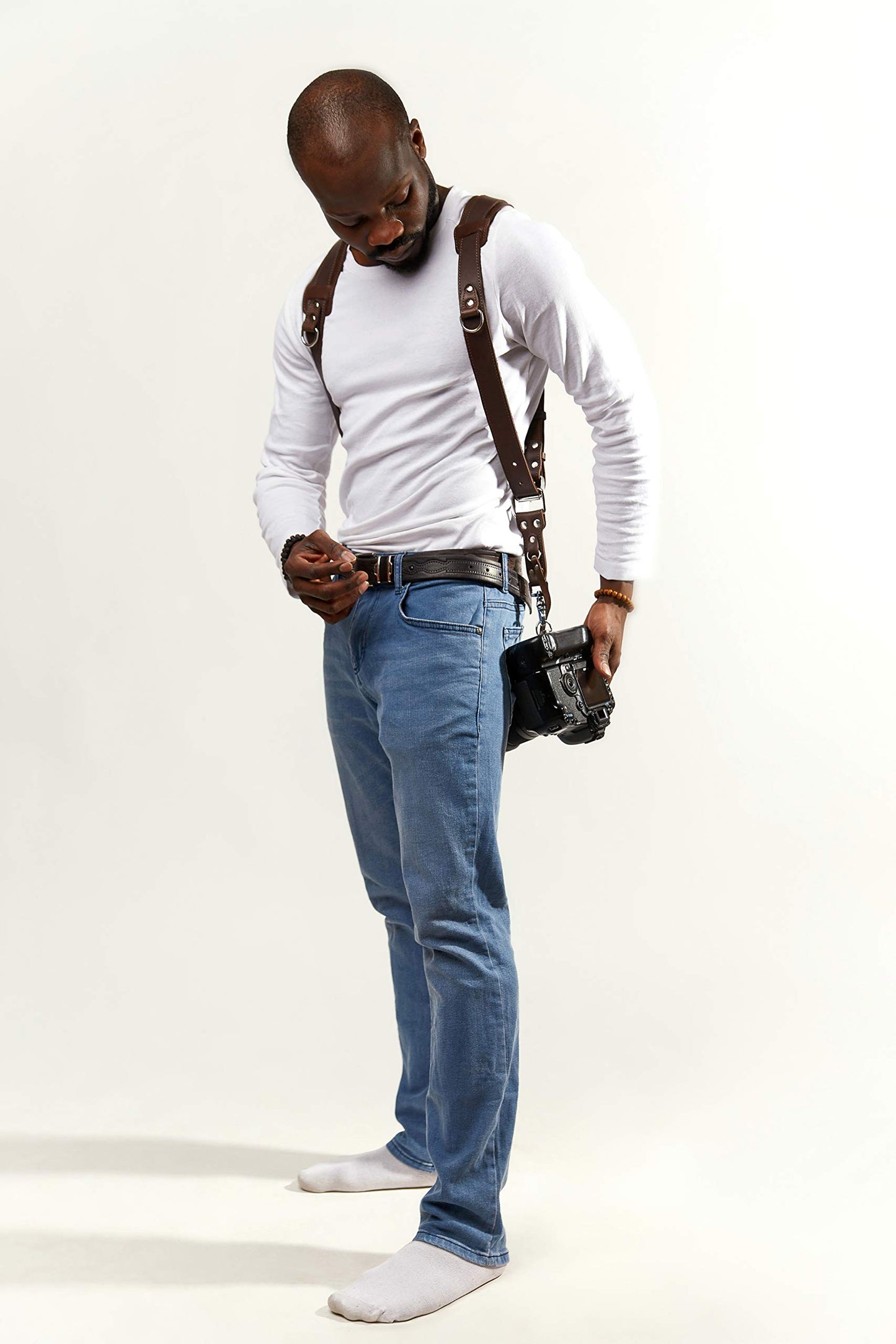 C Coiro Camera Harness for 2 Cameras – Dual Shoulder Leather Camera Strap – Double Camera Harness for DSLR/SLR, Brown, One Size