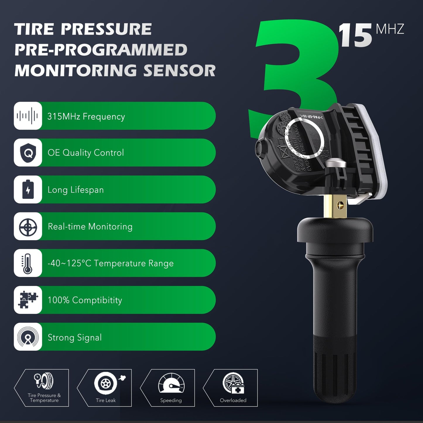 CDWTPS Ford Tire Pressure Sensor, 315Mhz F2GZ-1A189-A Tire Pressure Monitoring System(TPMS) Sensor Replacement for Ford Ecosport,Edge,Explorer,Mustang 2015-2021(Set of 4)