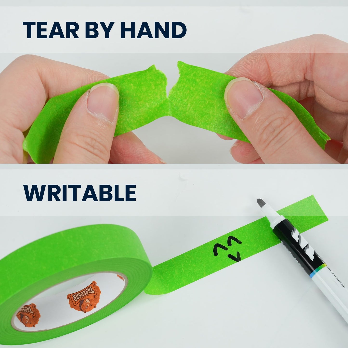 TAPEBEAR 36Rolls Green Masking Tape General Purpose 18mm x 50m, Indoor Painting Tape Residue Free Easy Removal with Sharp Lines, Paper Tape for Labeling, DIY Arts Crafts, Home Office School Projects