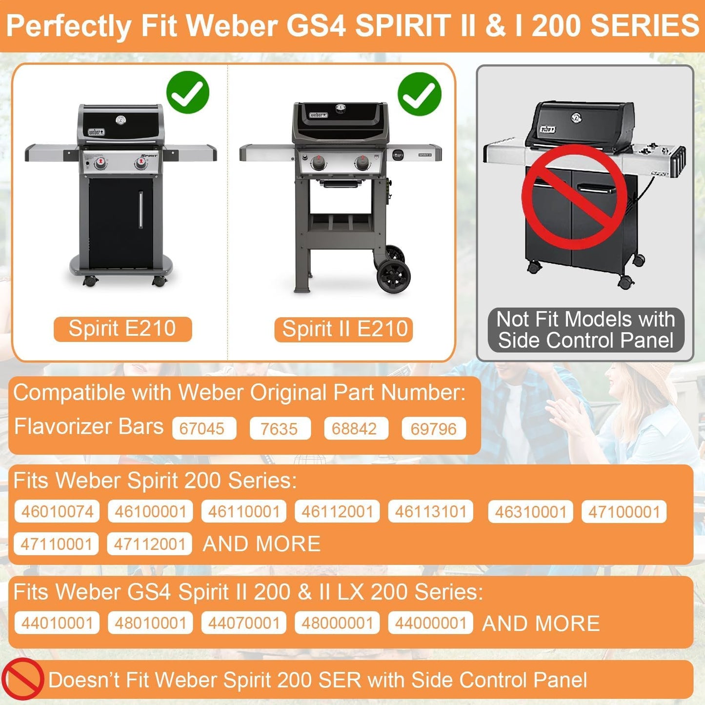 7635 15.3'' Flavorizer Bars for Weber Spirit II E210 S210 E220 S220, Weber Spirit 200 Series, Spirit E/S 200 & 210 Gas Grills (with Front-Mounted Control Panels), Stainless Steel,16GA