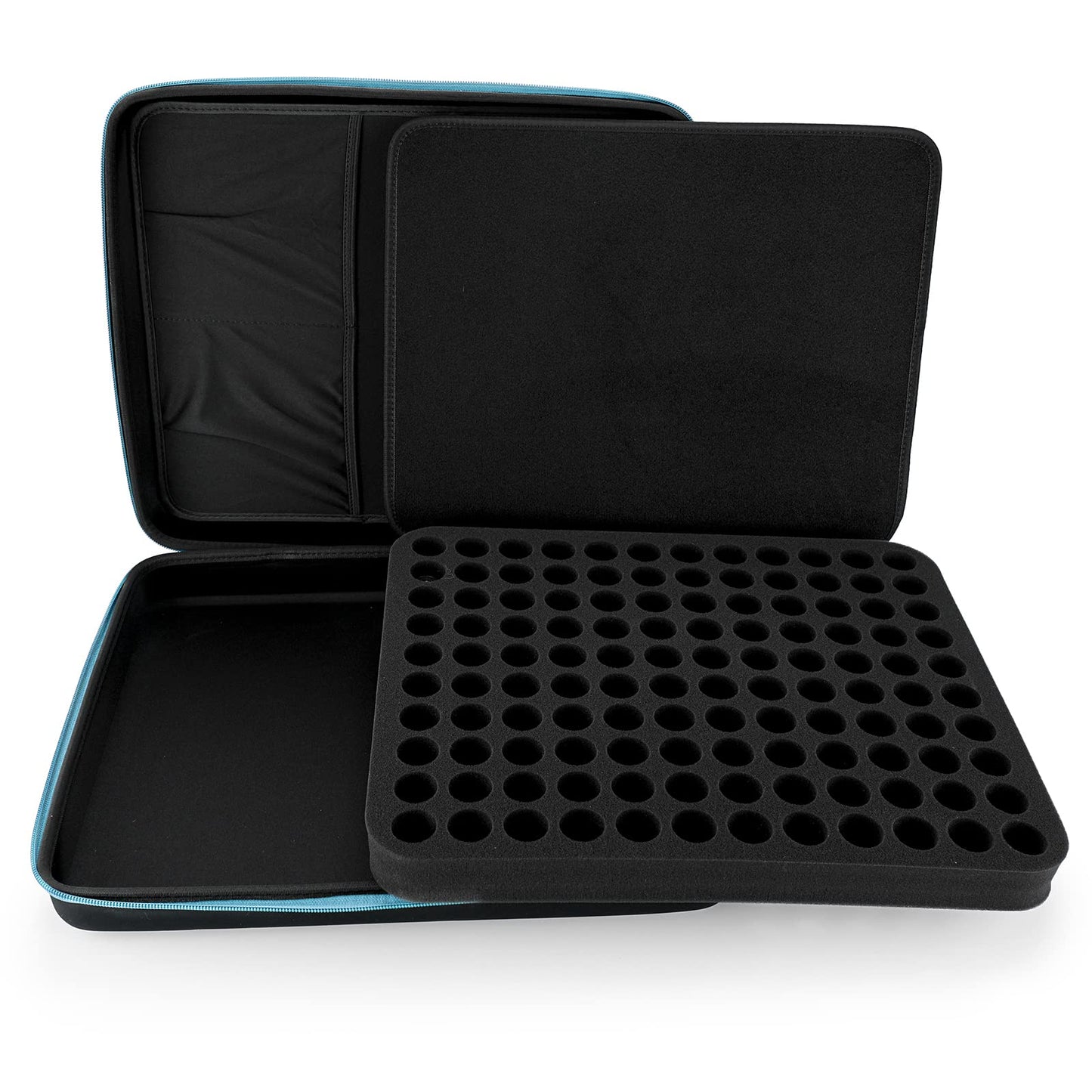 Hipiwe 120 Bottle EVA Essential Oil Storage Carrying Case Hard Shell Exterior Essential Oils Organizer Holder Traveling Bag with Foam Insert, Holds 5ml 10ml 15ml Essential Oils, Black+Blue, X-Large,