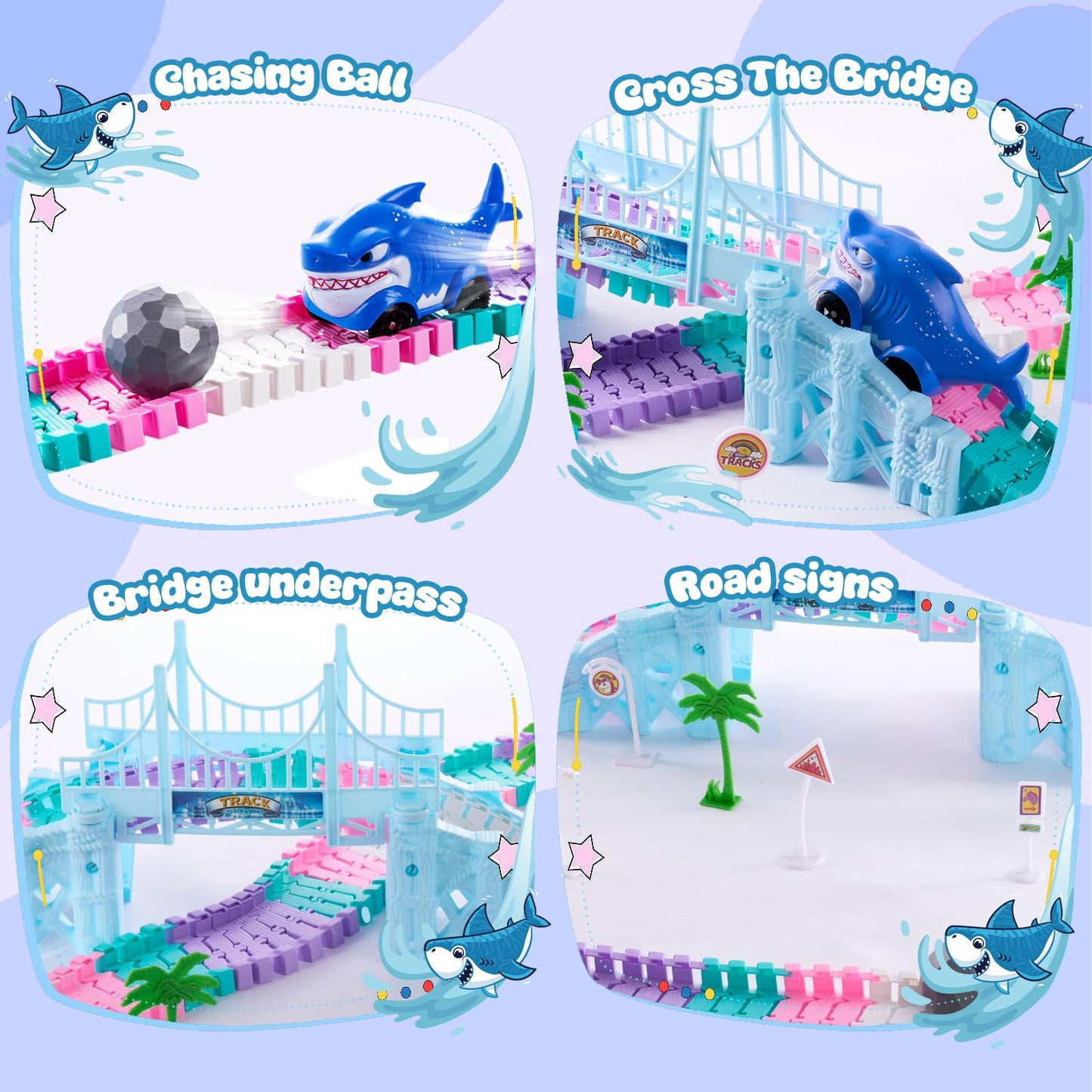 DIY Unicorn Racetrack Toy Set, 194 PCS Bendable Flexible Track with Race Cars & Ball, Creative Build STEM Racing Toys for Kids Ages 3-12, Unicorn Gifts for Girls & Boys