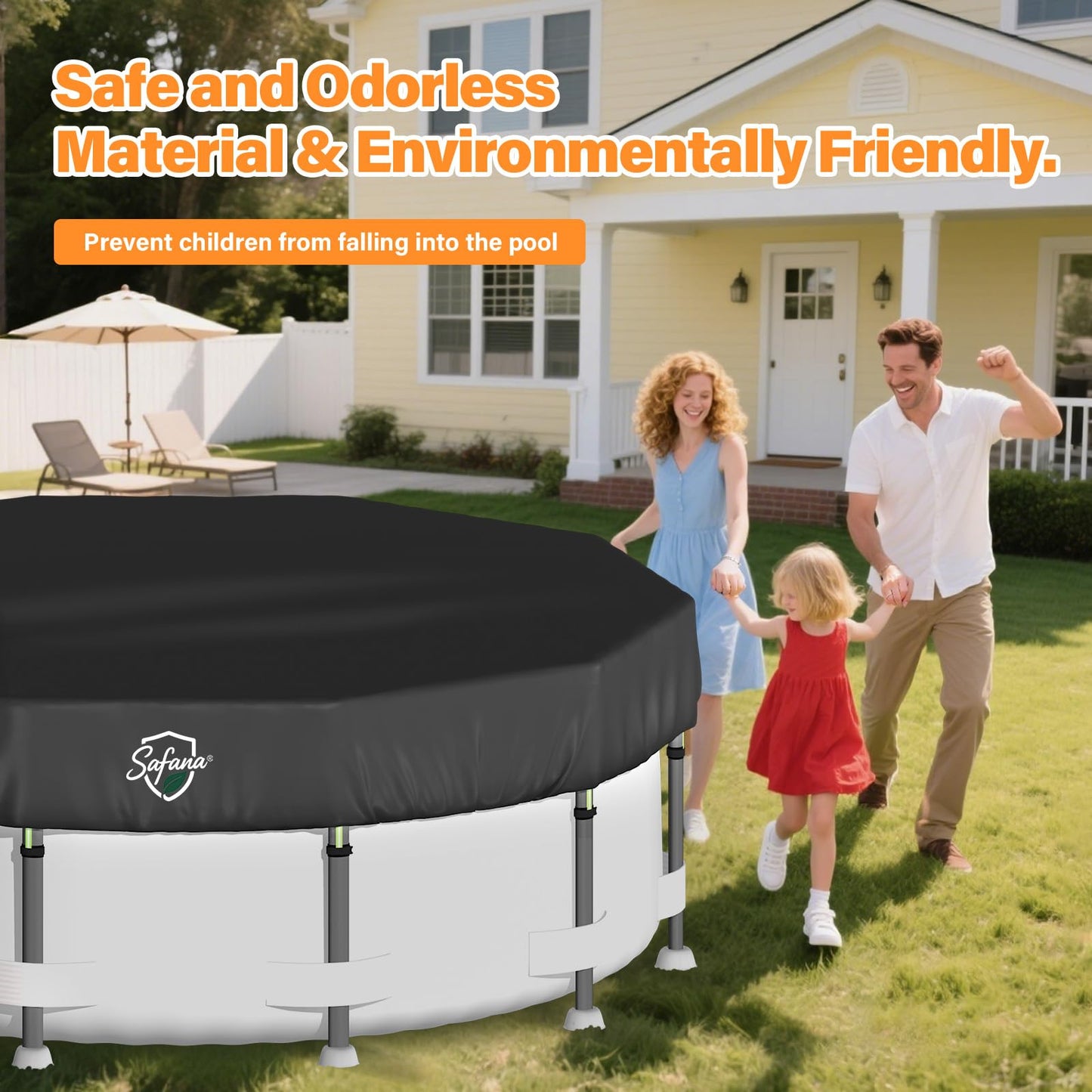SAFANA 10FT Pool Covers for Above Ground Pools, Round Swimming Pool Cover [Upgrade 420D Thicker] Protective Leaf Cover with Reflective Strip, Tear Resistant Durability Fabric, UV Resistance, Black