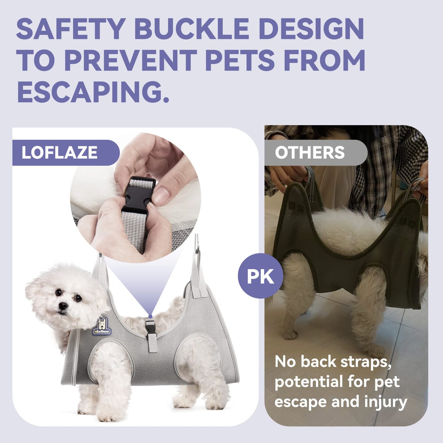 Loflaze Dog Grooming Hammock Harness for Dogs & Cats with Pet Nail Clipper Trimmer - Cat Hanger Sling for Trimming Clipping Nails- Dog Hammock Restraint Bag for Small Medium Large Dog （ Grey M ）
