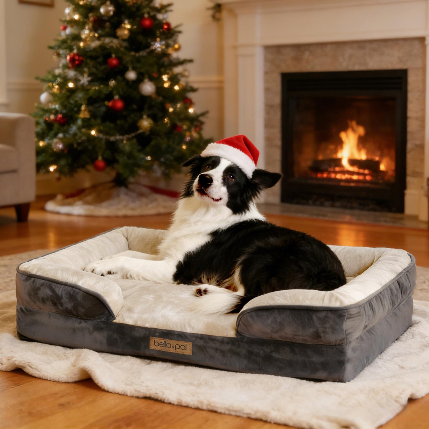 BELLA & PAL Orthopedic Dog Sofa Bed for Medium/Large Dogs – No Assembly Needed, Egg-Crate Foam Dog Couch with Waterproof Liner, Washable Removable Cover, Non-Slip (Gray, 91.5L x 68.5W x 16.5H cm)