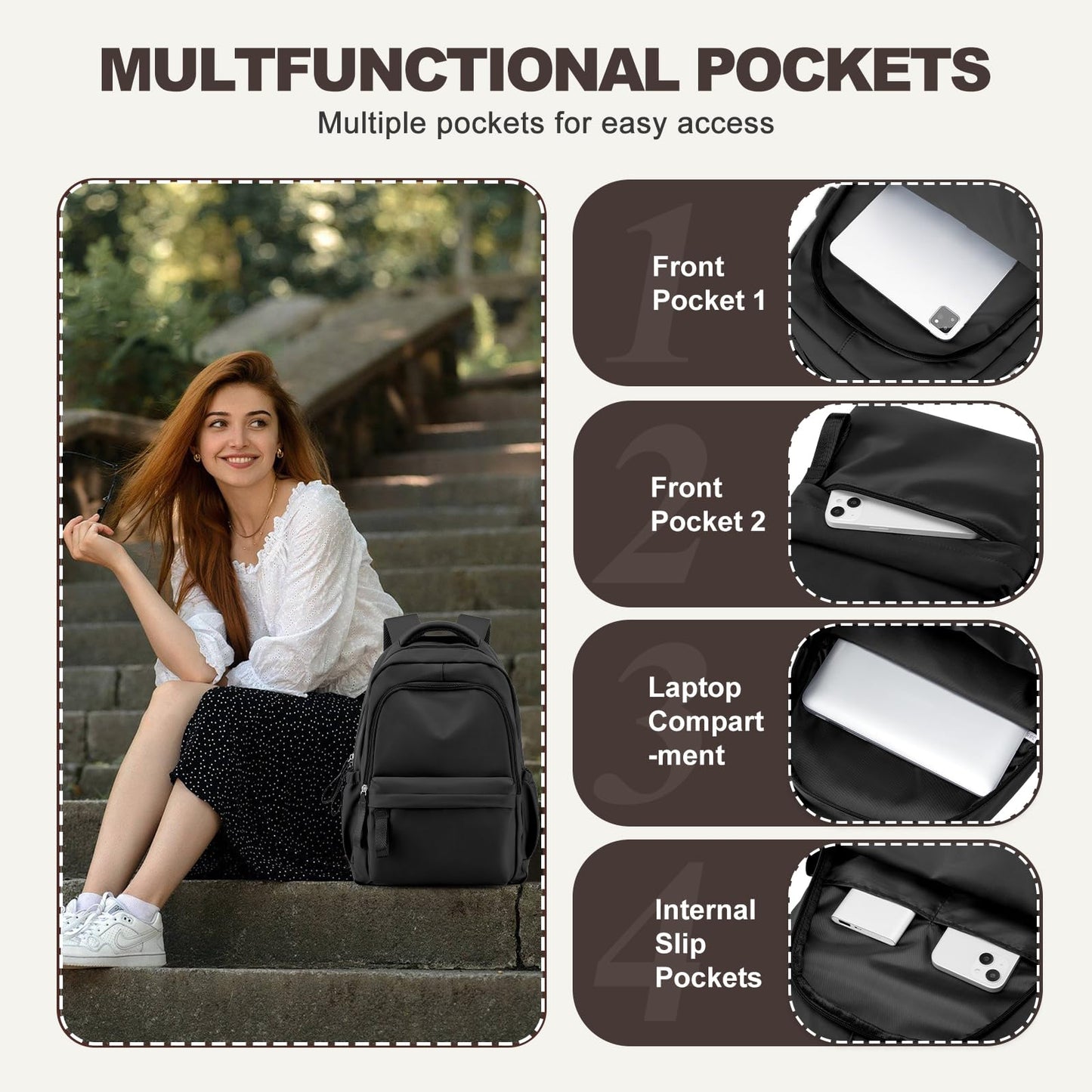 Backpack for School Black Women College High School Bag for Girls Teen Boys Book Bag Casual Travel Laptop Backpacks for Men