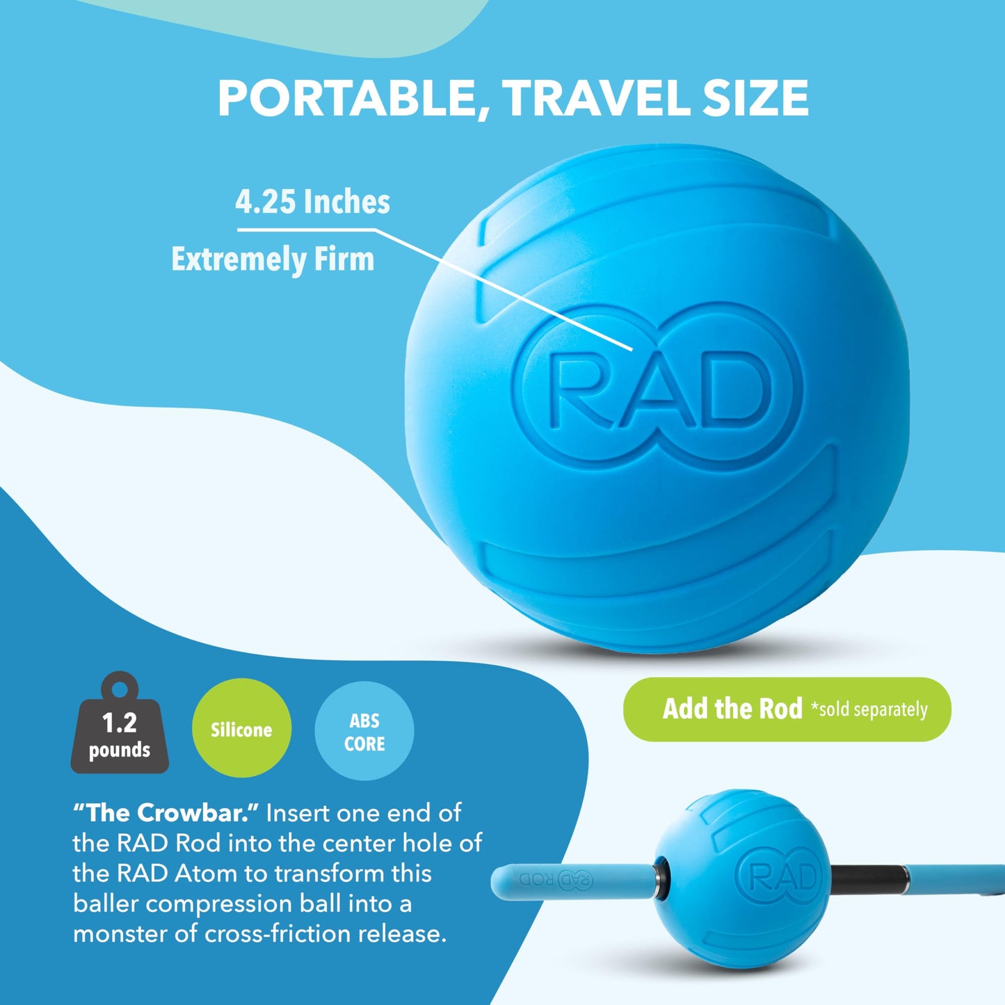 RAD Atom I Extra Firm Density Massage Ball for Pecs, Shoulders, Glutes, Hamstrings, Quads and Traps Self Myofascial Release, Massage, Mobility and Recovery