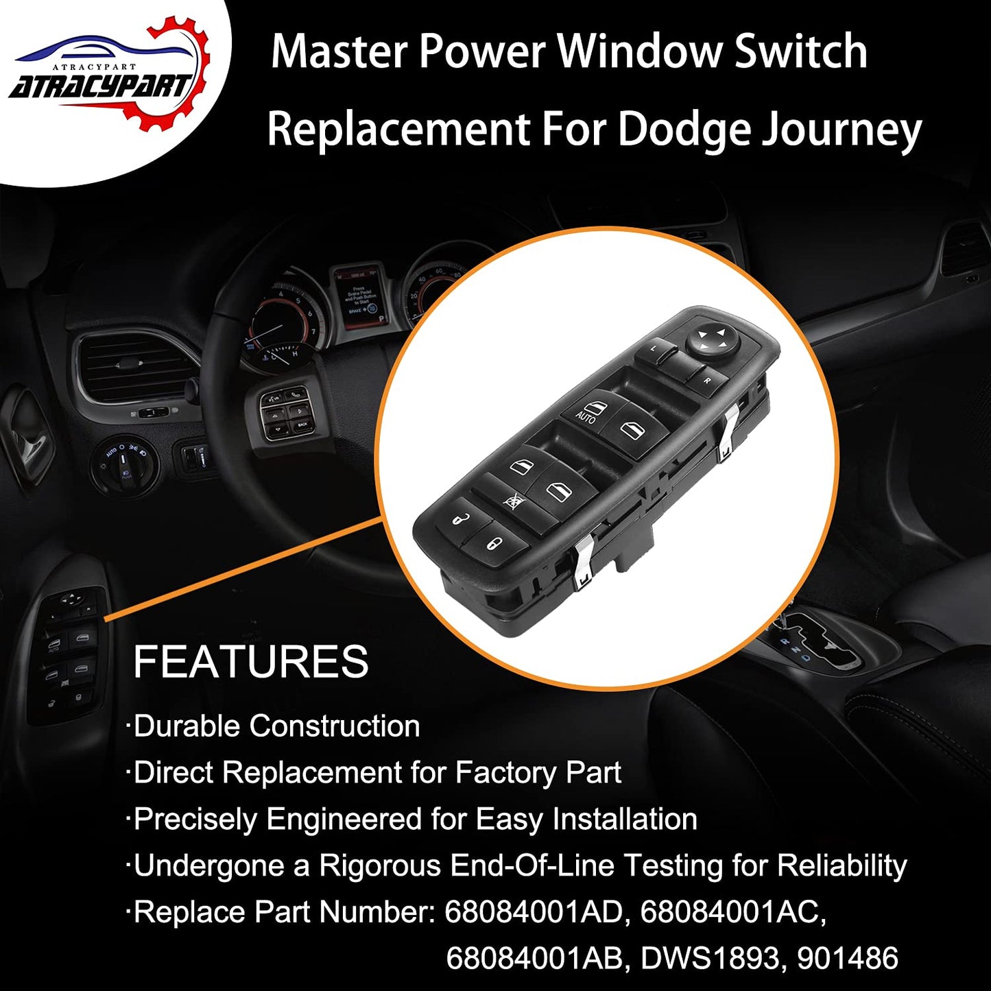 Master Power Window Switch | 8+13 PINS Check Required | Replacement for 2011-2016 Dodge Journey | Replaces# 68084001AD, 68084001AC, 68084001AB