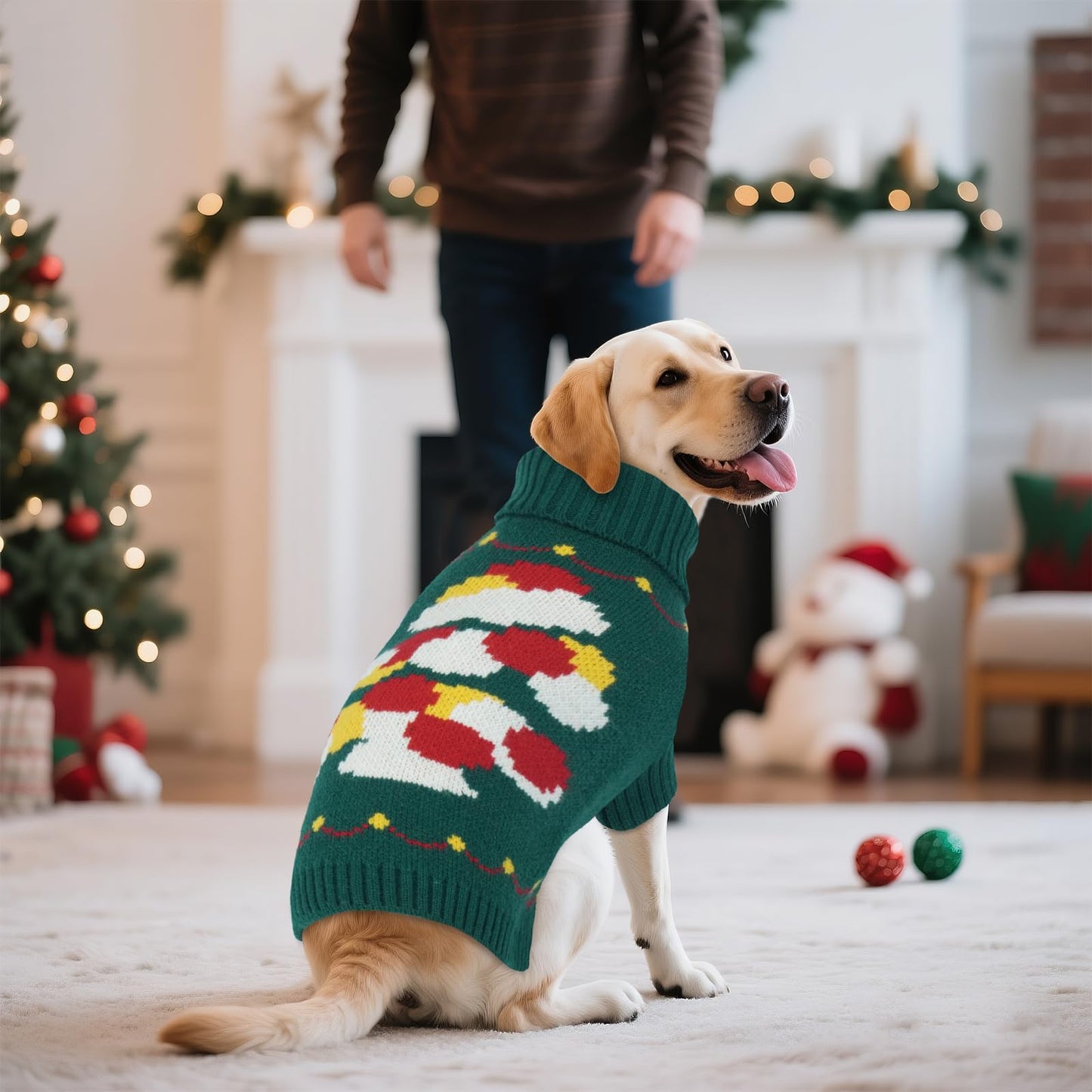 BRKURLEG Dog Sweaters, Christmas Dog Sweaters for Large Dogs Boy Girl, Turtleneck Warm Pet Sweater for Cold Weather, Xmas New Year, Pet Winter Pullover Sweater for Labrador, Dalmatian (Green, XXL)