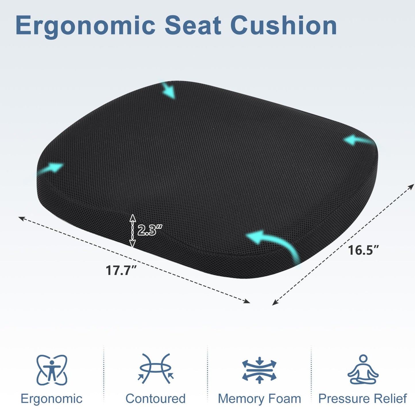HAVARGO Memory Foam Seat Cushion Contoured Ergonomic Office Chair Cushion Dual-Layer Design Seat Pad for Car Wheelchair Pressure Relief Sciatica & Pain Relief (Black, Breathable Cover)