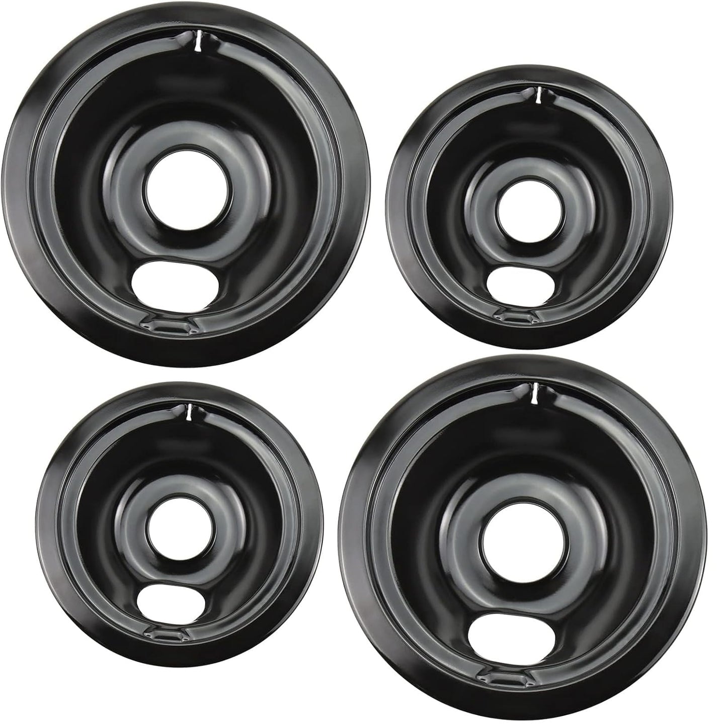 WB31M19 WB31M20 Stove Burner Drip Pans Black Compatible for GE Hotpoint Electric Stove Burner Range Cooktop Includes (2) 6" and (2) 8" black Drip Pans