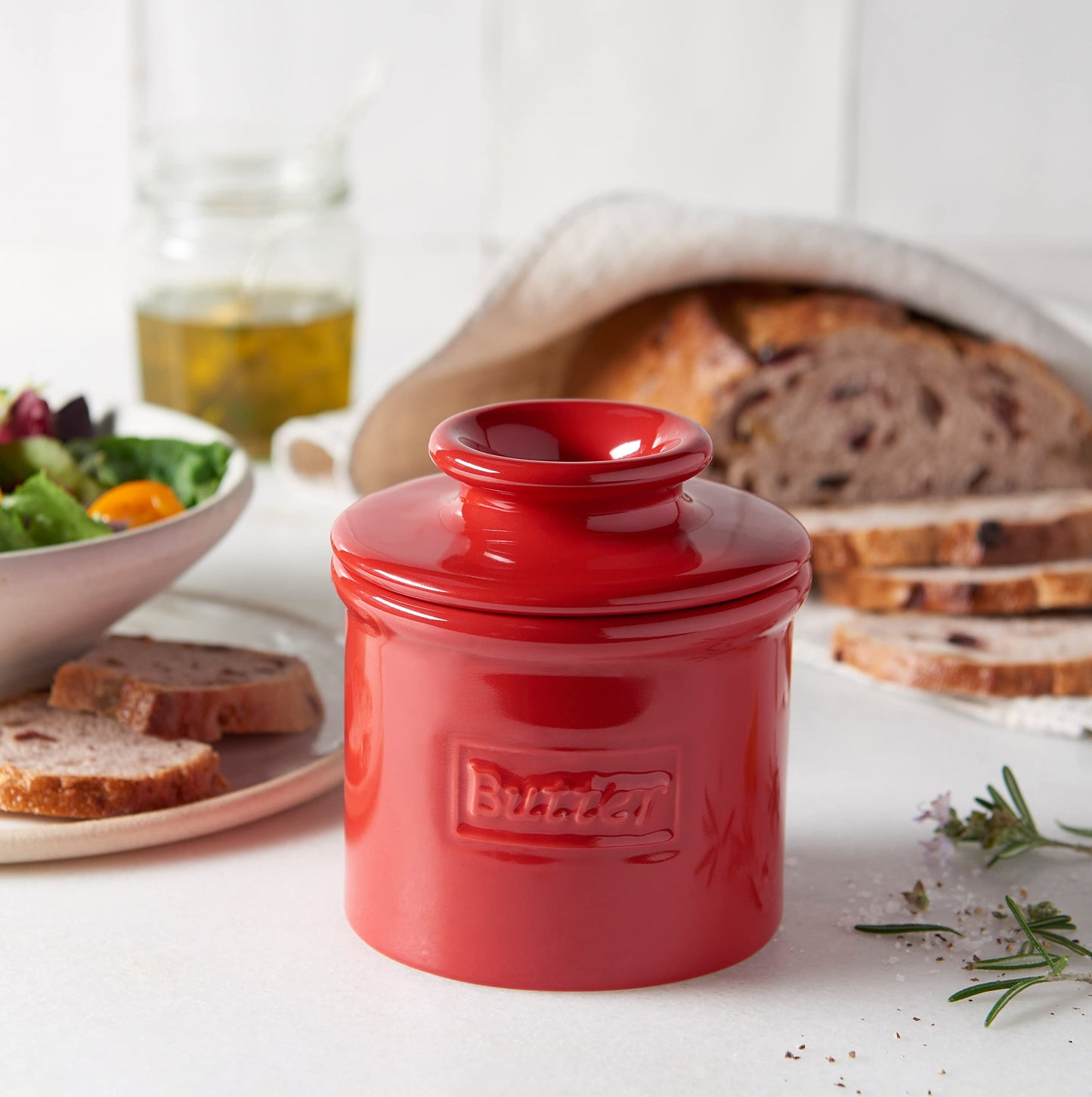 Butter Bell - The Original Butter Bell Crock by L Tremain, a Countertop French Ceramic Butter Dish Keeper for Spreadable Butter, Café Retro Collection, Maraschino Red, Glossy Finish