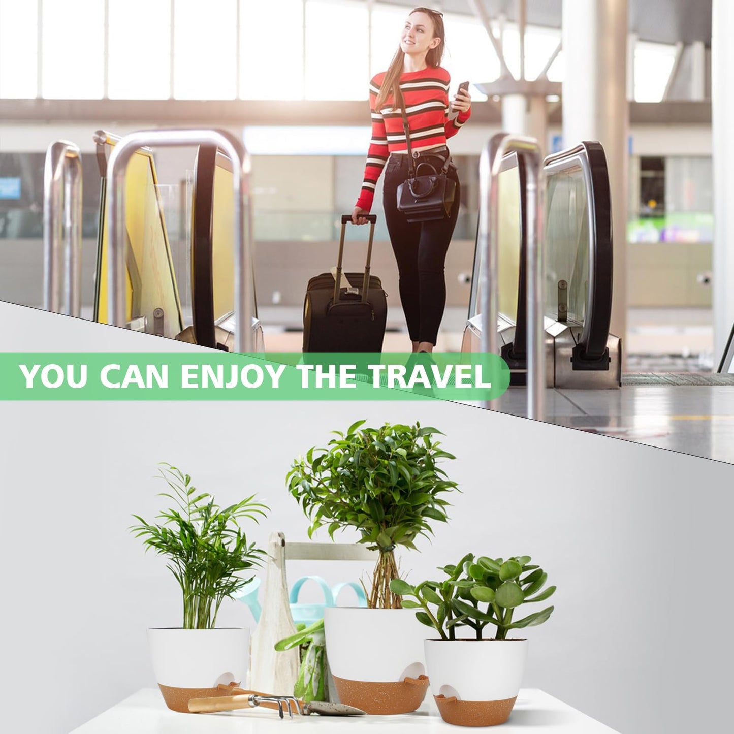 12+10+9Inch Self Watering Plant Pots Set, Large Plastic Planters with Drainage Holes and Saucers, Big Flower Pots Set for Indoor Outdoor Plants - White, 3 Pack