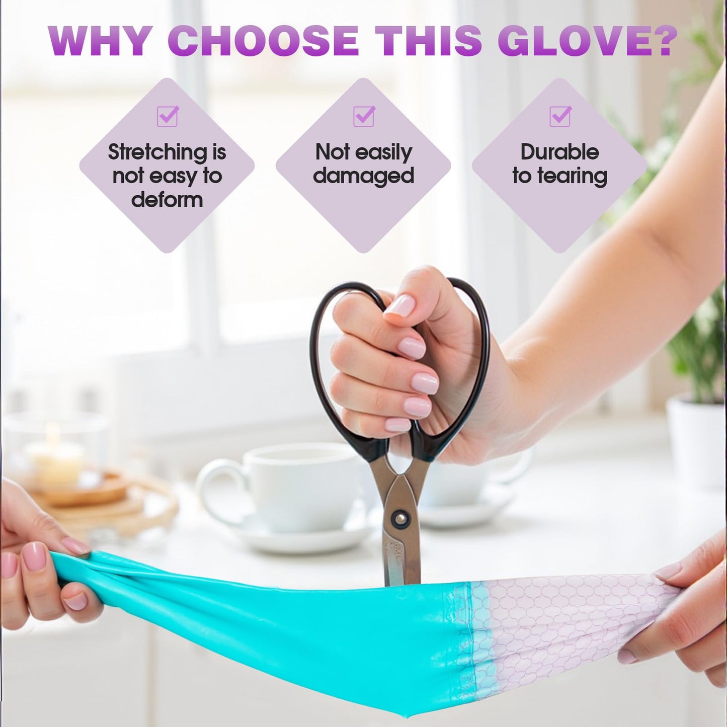 Reusable Dishwashing Cleaning Gloves with Latex Free, Long Cuff,Cotton Lining,Kitchen Gloves 2 Pairs (Large, Purple+Blue)