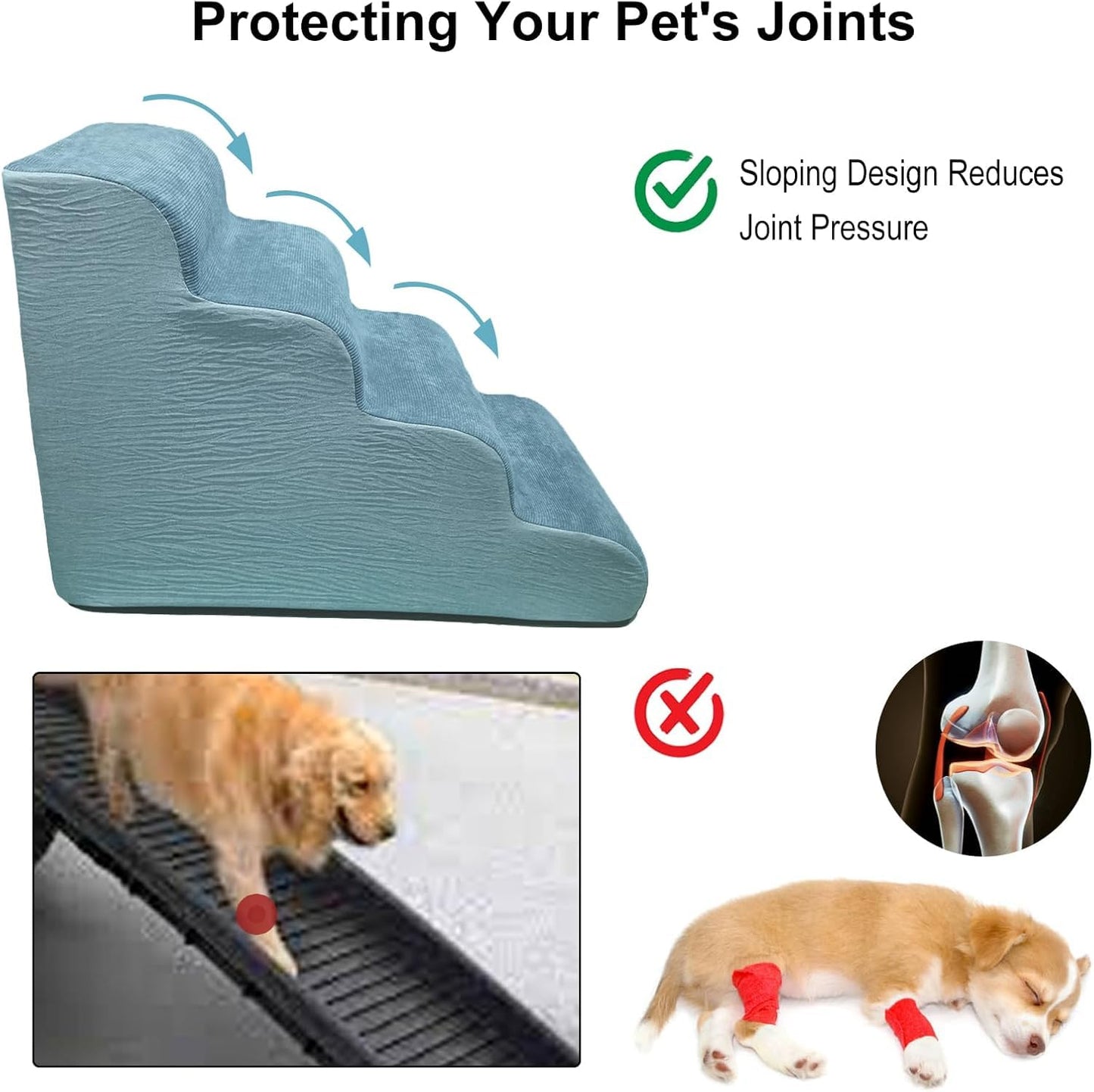 Kopmath Dog Stairs for Beds and Couches, 4+ Tiers Dog Steps, Sturdy and Stable, Strong-Support High Density Sponge, Protect Pets Joints, Non-Slip Bottom Design,21.7" H