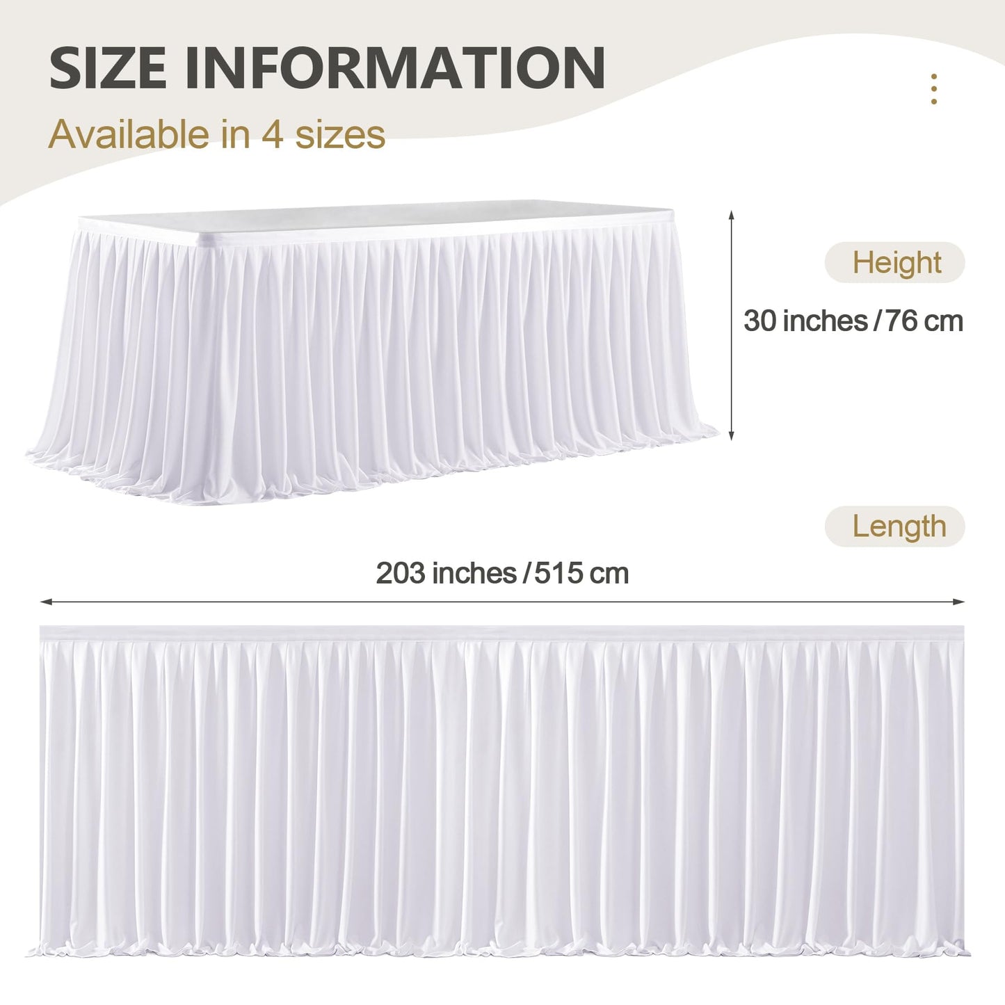 17ft Long White Table Skirt for Rectangle Tables Decorations - Wrinkle Resistant Polyester Pleated Table Skirting Desk Skirt for Office Baby Shower Birthday Party Wedding Banquet