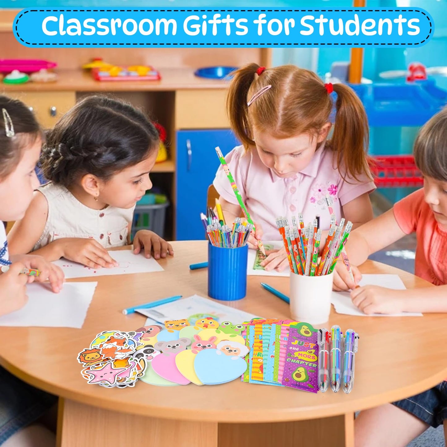 Loot Bags for Kids Birthday, 24Pack Stationery Party Favors with 6-in-1 Multicolor Pens Pencils Sticky Notes Stickers Bookmarks for Goodie Bags Birthday Classroom Gifts Rewards