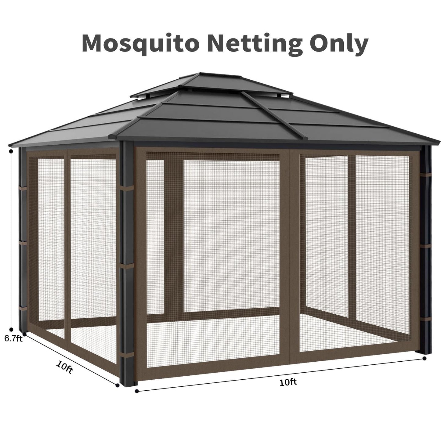 Gazebo Replacement Mosquito Netting Outdoor Universal Gazebo Canopy 4-Panels Screen Sidewalls with Zipper for Patio Garden Yard Backyard (Mosquito Net Only) (10x10, Coffee)
