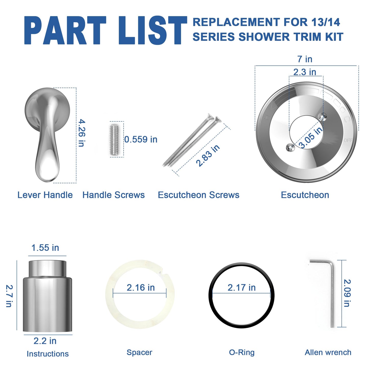 Replacement for D Faucet Classic 13 Series Single-Function Shower Valve Trim Kit, Shower Handle, Chrome Shower Trim Kit T13020 (Cartridge and Valve Not Included)