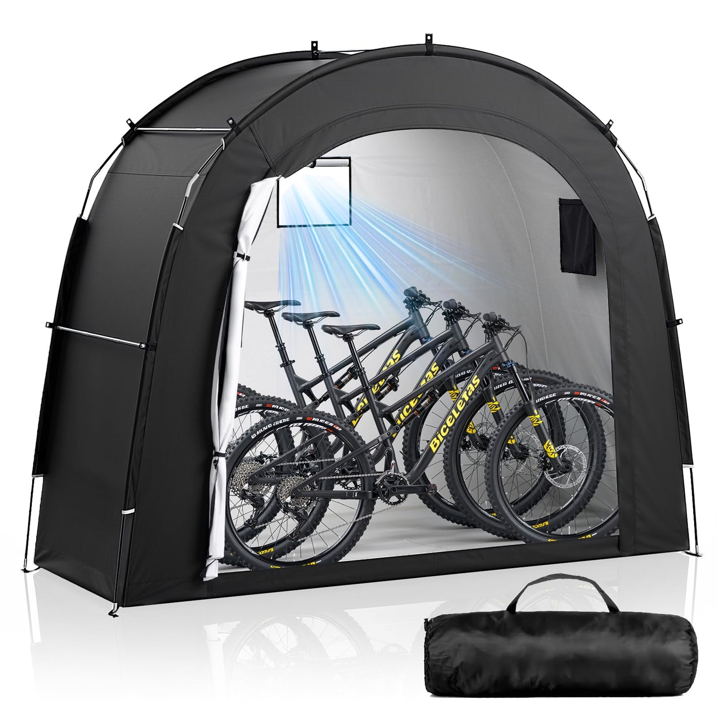 Housolution Bike Storage Tent Shed for 3 Bikes, Outdoor Portable 210D Oxford Thick PU4000 Waterproof Bike Cover with Ventilated Window, Bike Tent Fit for Bicycle, Lawn Mower, Garden Tools