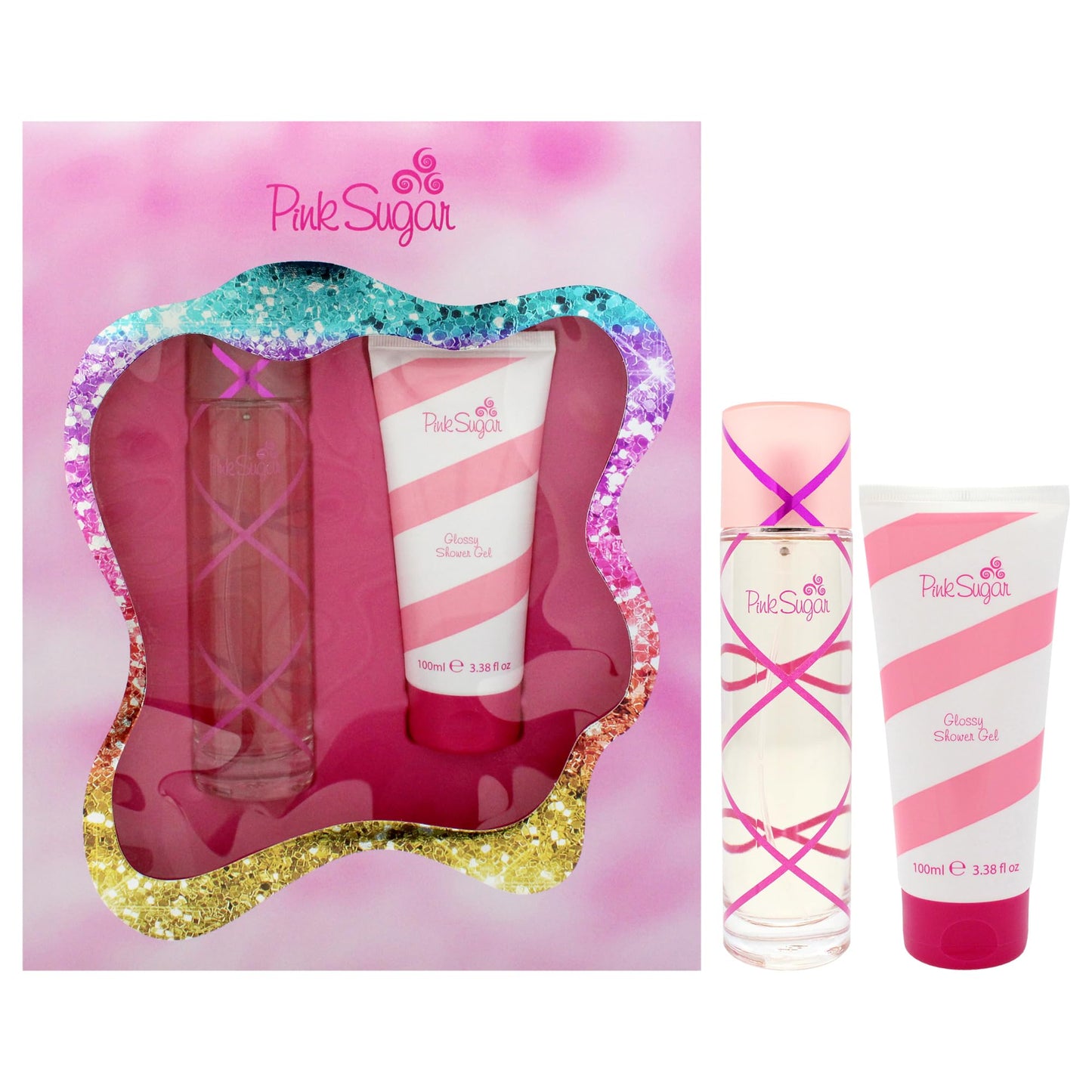 Aquolina Pink Sugar for Women - 2 Pc Gift Set 3.4oz EDT Spray, 3.4oz Glossy Shower Gel