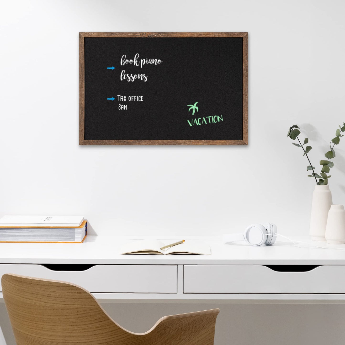 Navaris Framed Chalkboard for Wall - 16" x 24" MDF Frame Chalk Board for Walls - Kitchen Menu Kids Office Blackboard - Hang Horizontal or Vertical