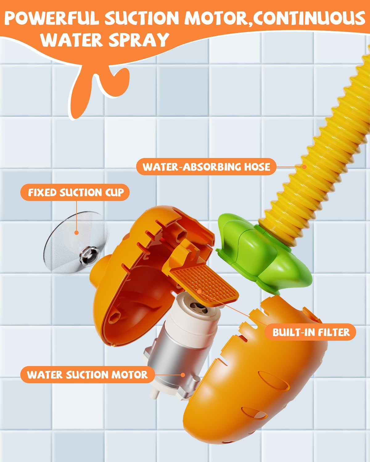 CUTE STONE Baby Rabbit Bath Toys W/ 2 Shower Heads, Electric Bathtub Water Spray Toy W/ Rechargeable Battery, Floating Squirting Animals, Wind Up Swim Duck, Fishing Games Pool Toys for Kids Boys Girls