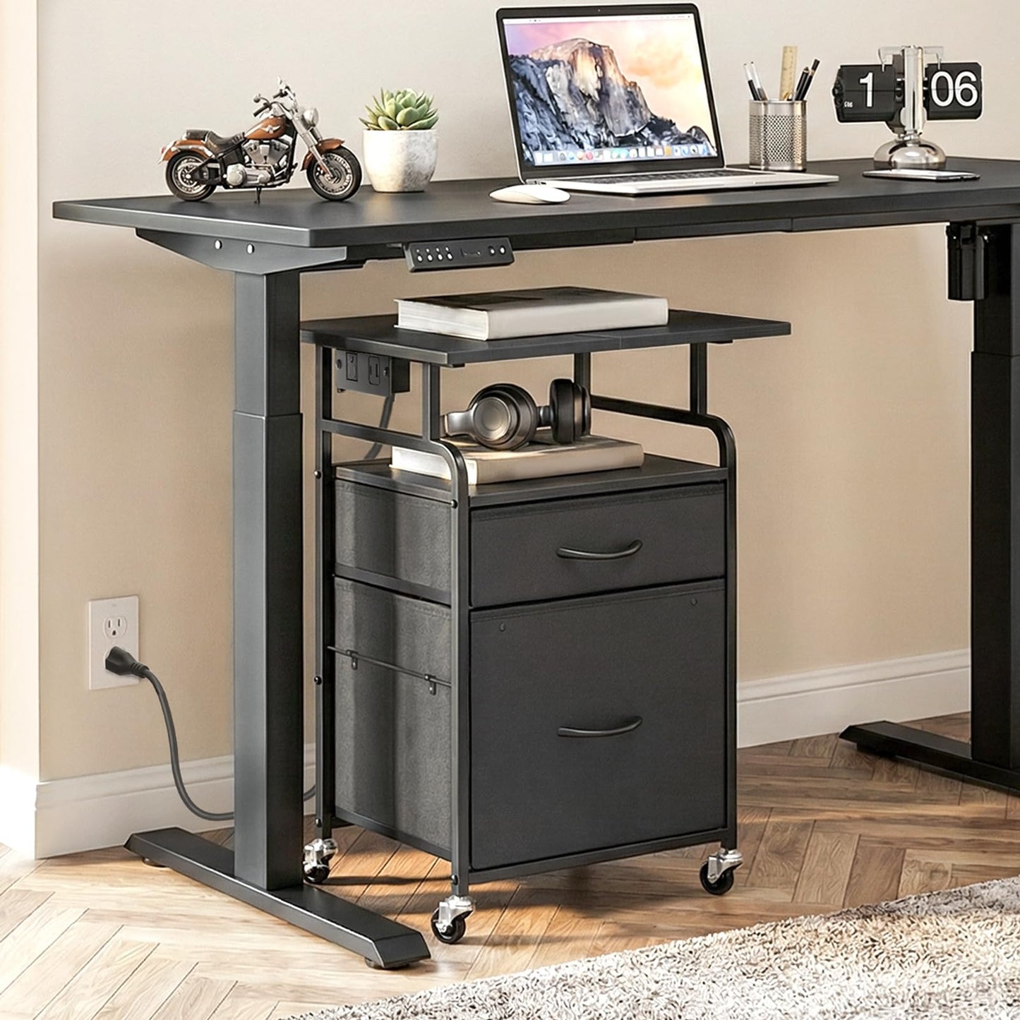 HOOBRO Printer Stand, Printer Table on Wheels, Storage Cart with 2 Drawers, Movable Printer Holder, for Office, Living Room, Black BB15UPS01