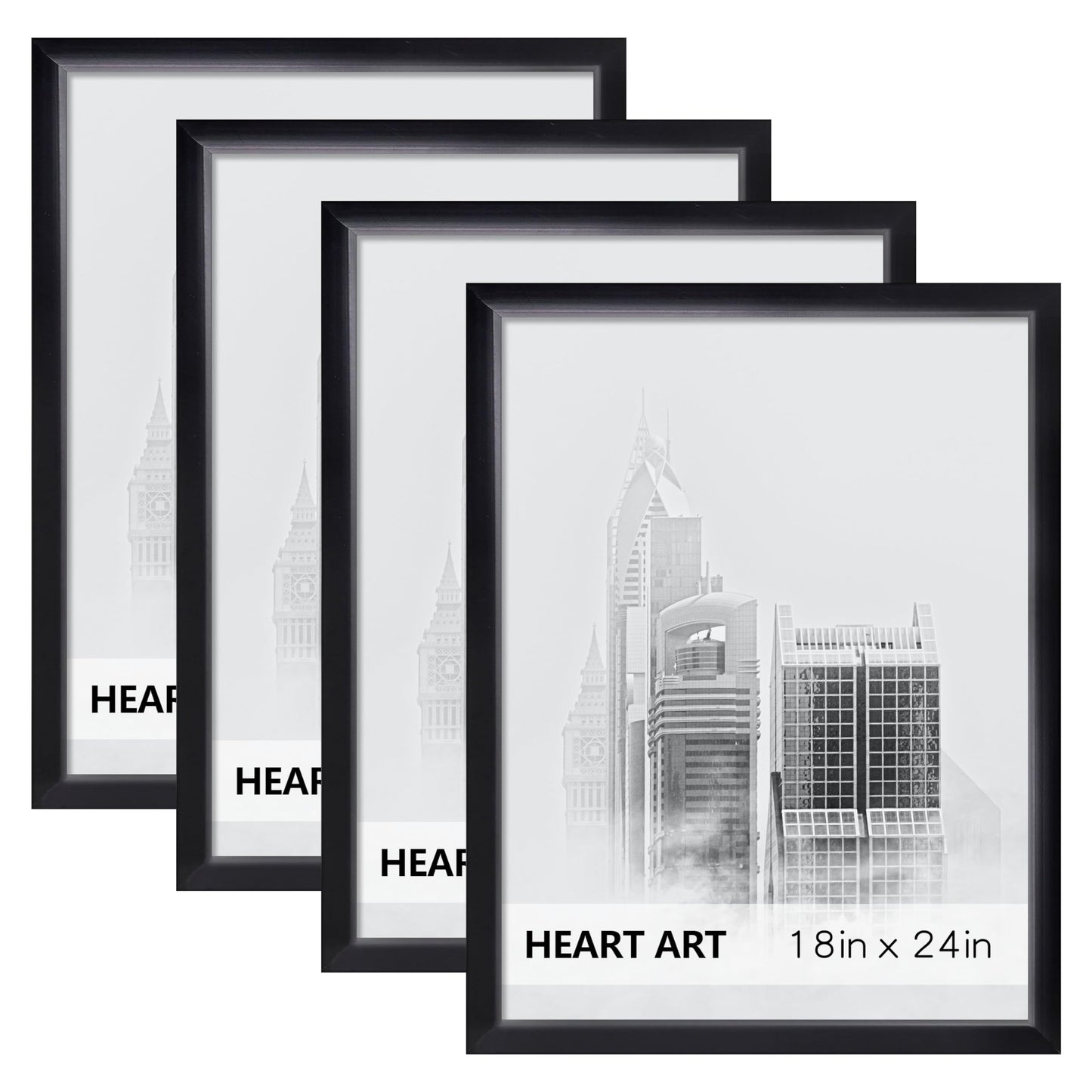 HEART ART 18x24 Frame 4 Pack,18 x 24 Poster Frame without Mat for Wall Picture Vertically or Horizontally Display,Black