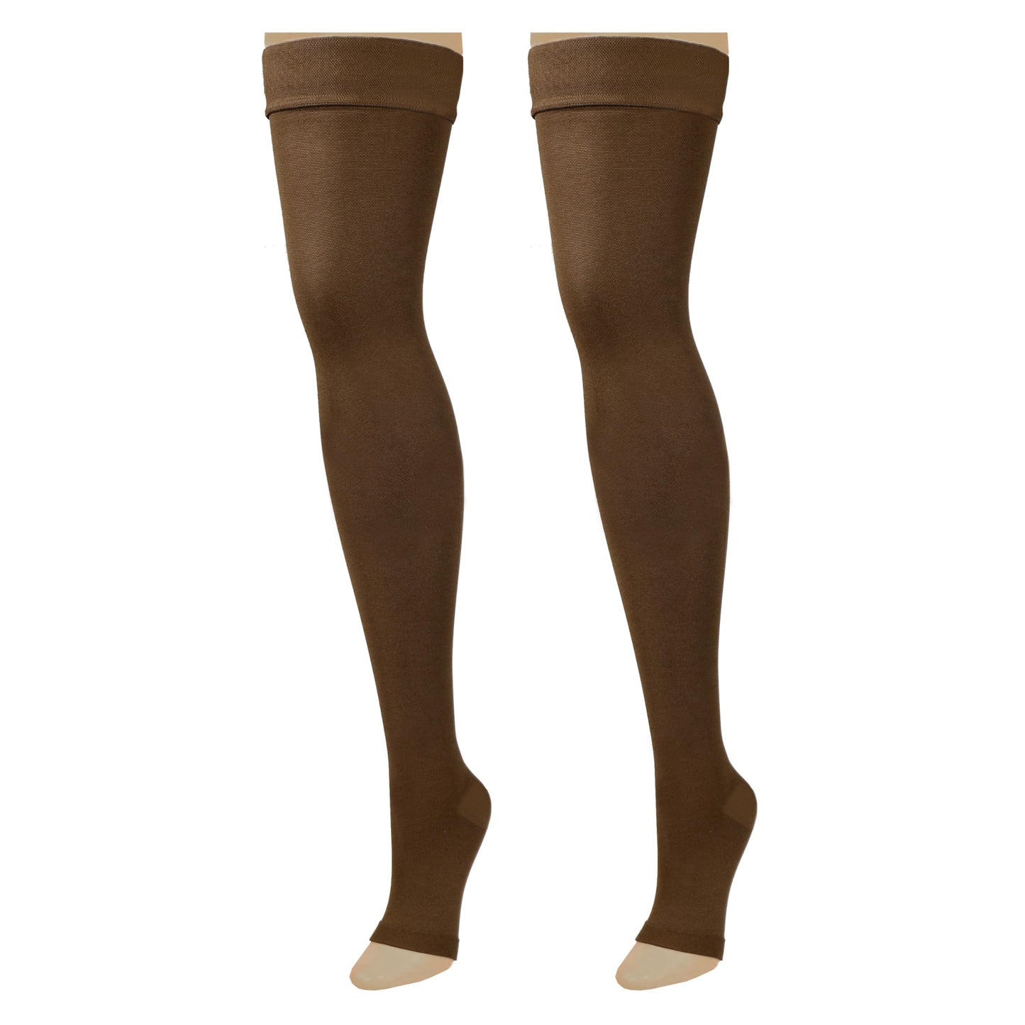 Truform 20-30 mmHg Compression Stockings for Men and Women, Thigh High Length, Dot-Top, Open Toe, Brown, X-Large