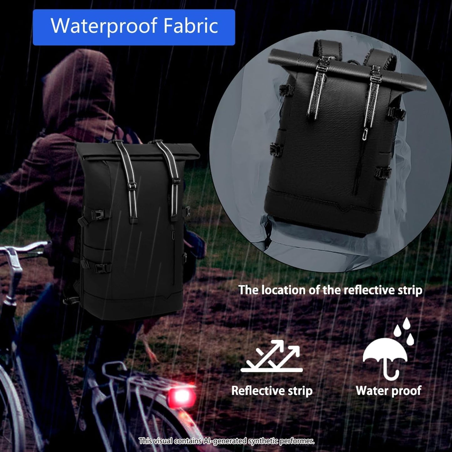 Travel Roll Top Backpack with Shoe Compartment, 17 inch Laptop Compatible, for Business, Hiking, Mountaineering, Large Capacity