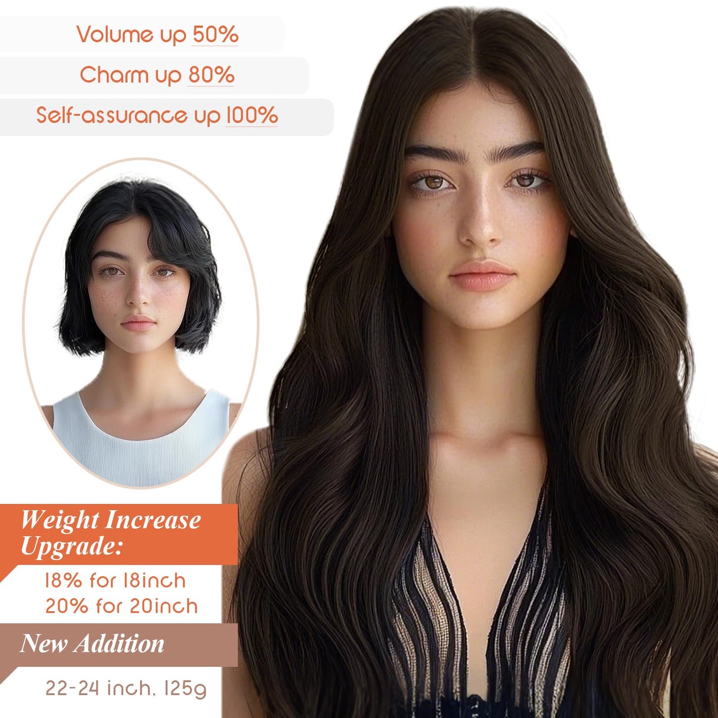 Sunny Hair Wire Hair Extensions Human Hair Invisible Hair Extensions for Women Straight Secret Hidden One Piece Extensions With Adjustable Line Dark Chocolate Brown 18inch