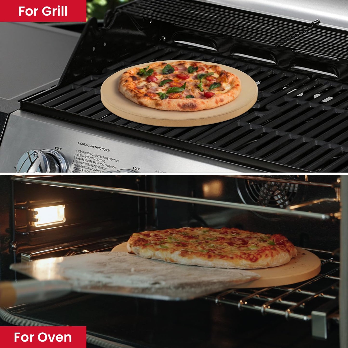 Unicook 16 Inch Round Pizza Baking Stone, Heavy Duty Ceramic Pizza Grilling Stone for Oven and Grill, Thermal Shock Resistant, Ideal for Baking Crisp Crust Pastry, Bread and More, Includes Scraper