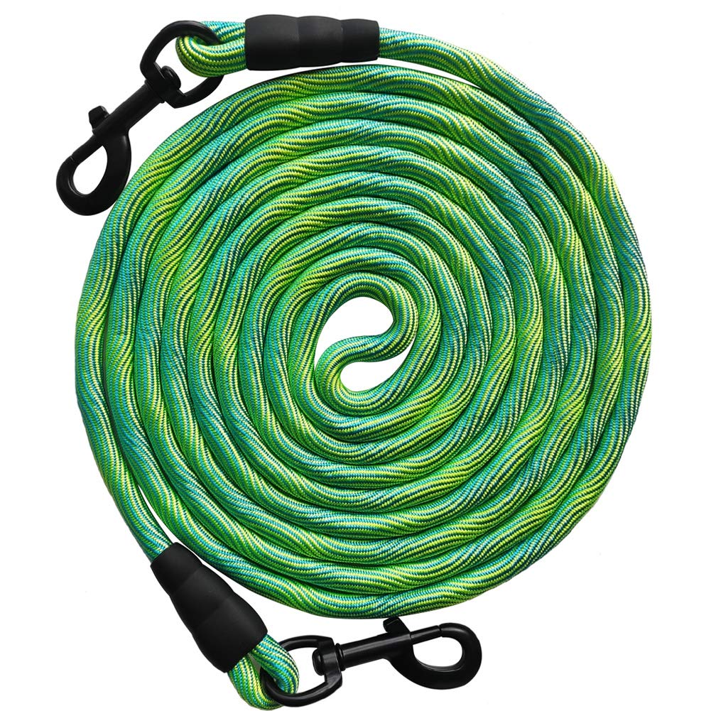 BTINESFUL 12ft/20ft/30ft/50ft Tie-Out Check Cord Long Rope Dog Leash, Recall Training Lead Leash- Great for Large Medium Small Dogs Training, Playing, Camping, or Backyard, Green-20ft