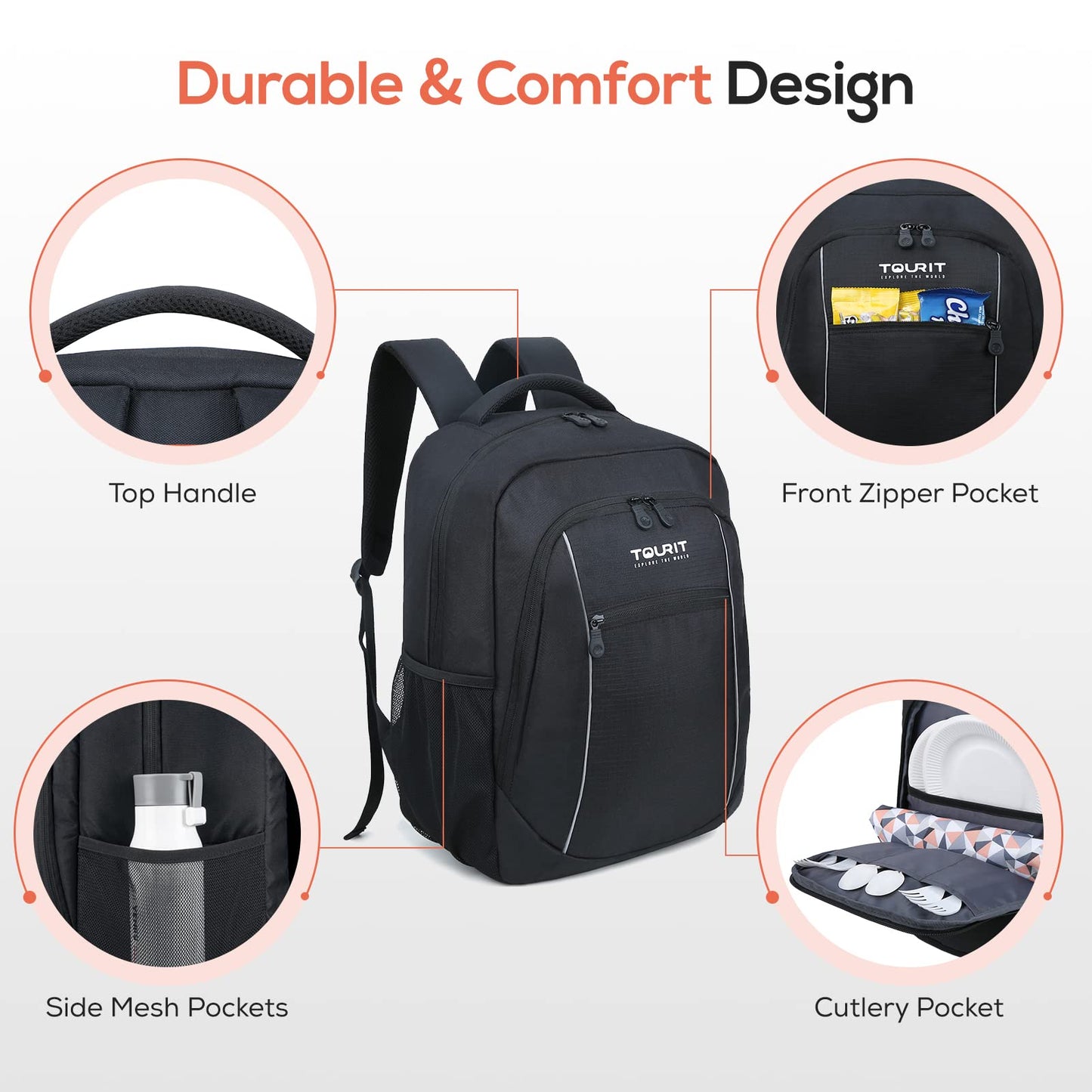 TOURIT Insulated Cooler Backpack Lightweight Backpack Cooler Bag Leak-Proof Backpack with Cooler for Men Women to Work, Picnics, Hiking, Camping, Beach, Park Day Trips, 25 Cans