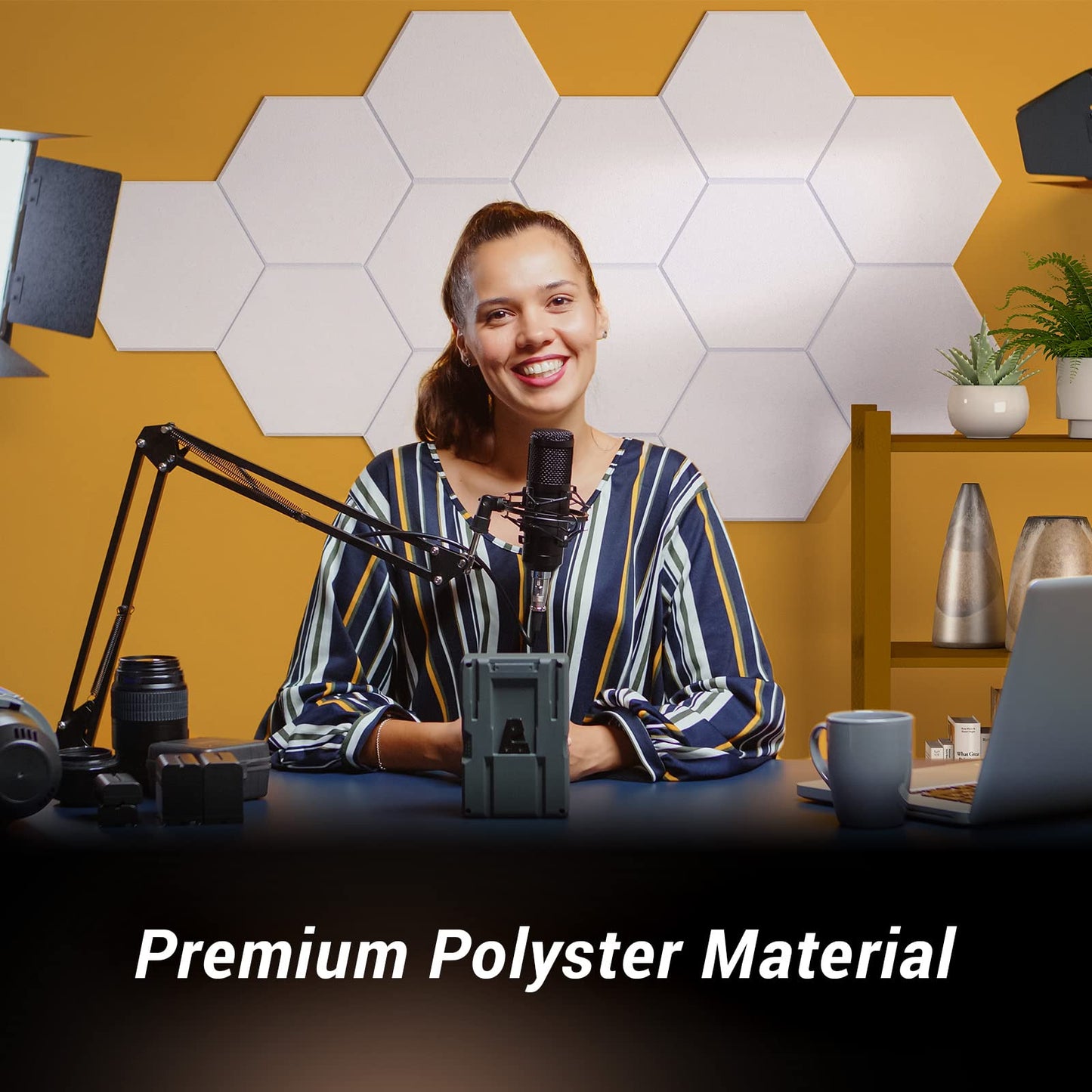 TONOR 18 Pack Sound Proof Panels with Self-adhesive, High Density Hexagon Acoustic Wall Panels, Soundproofing Panels for Recording, Podcasting, Home Office, Streaming, 12"x 10"x 0.4", White